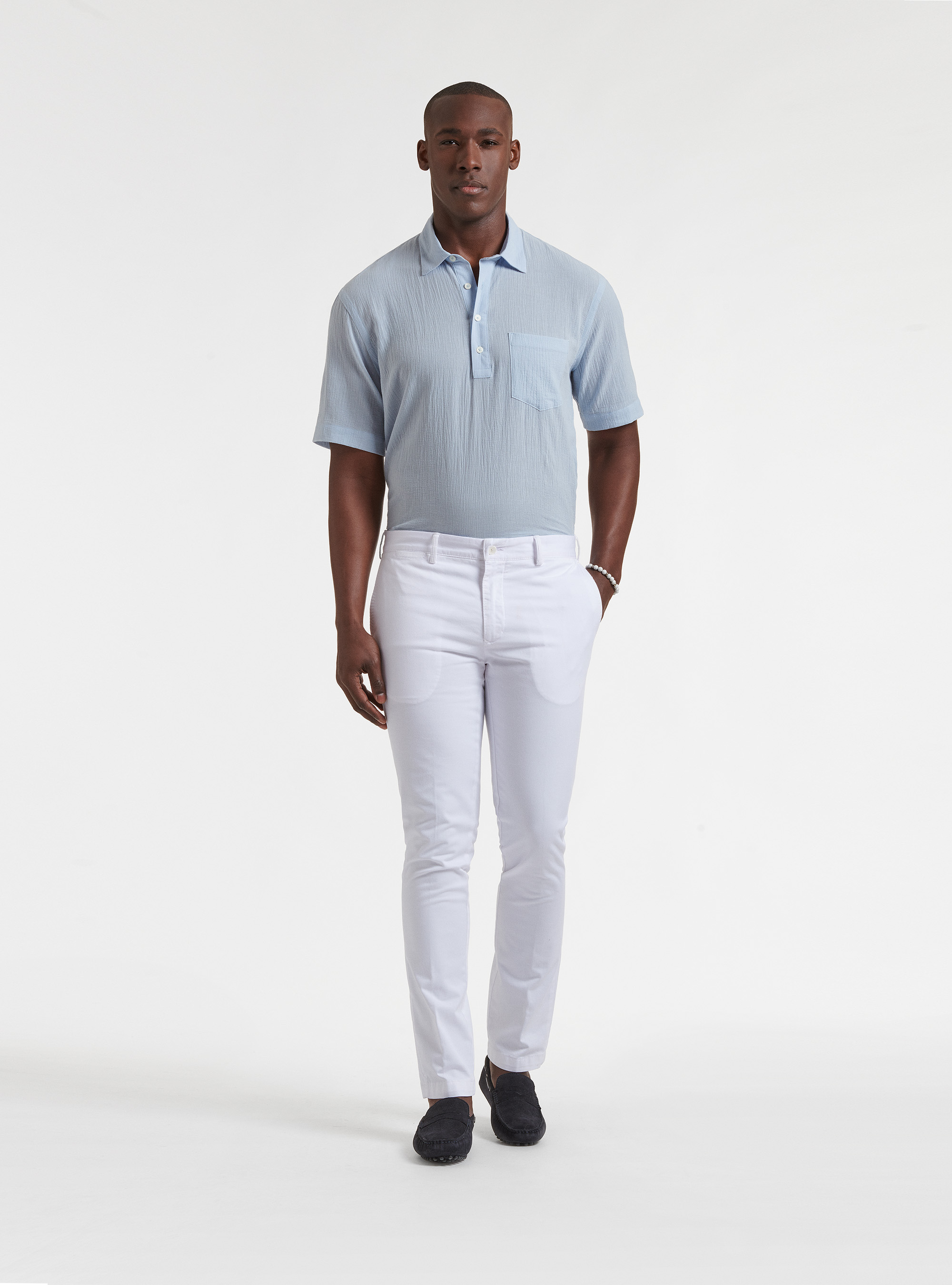 Pantaloni chino in twill stretch, BIANCO