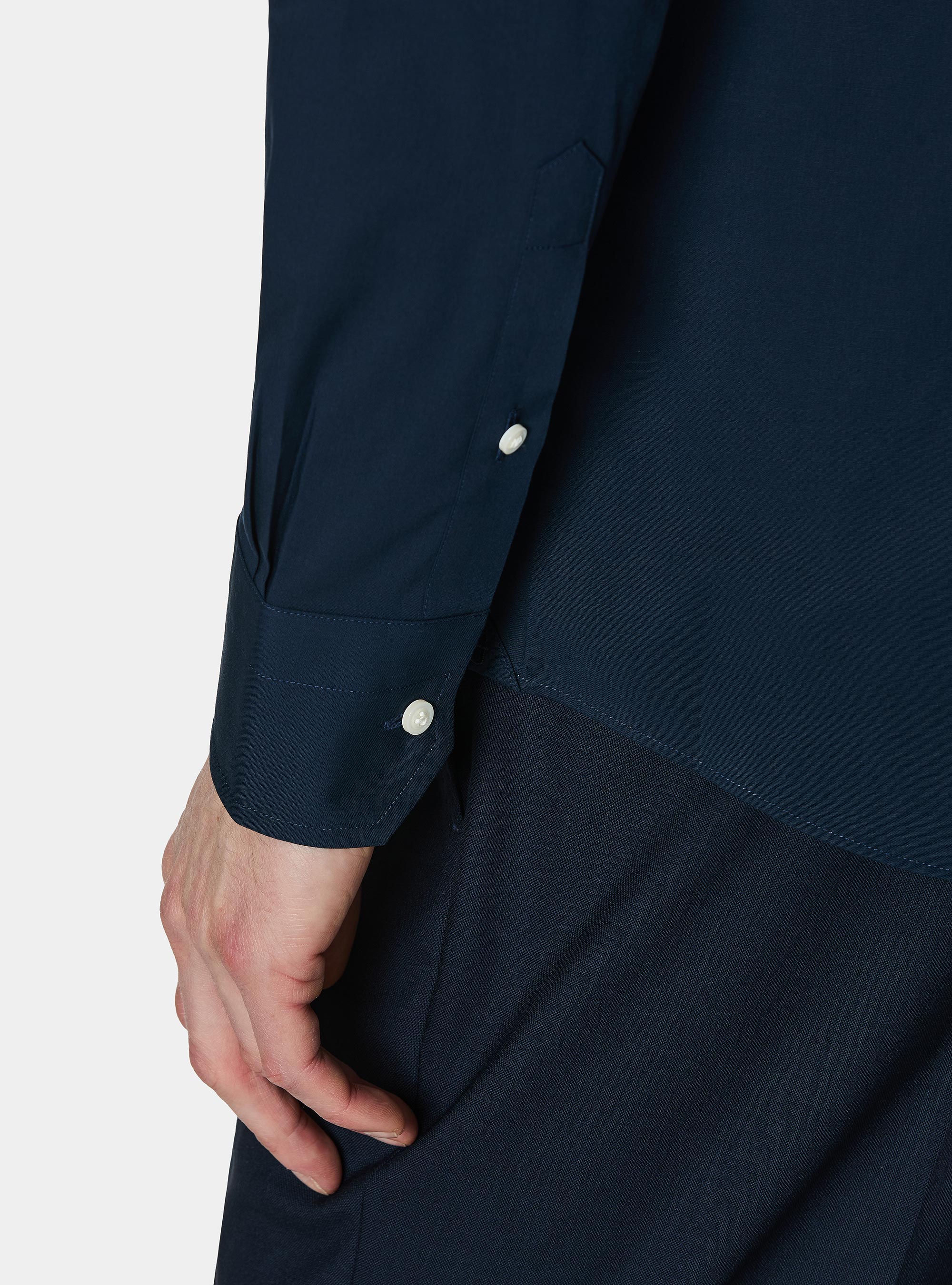 Cotton poplin stretch shirt, NAVY BLUE