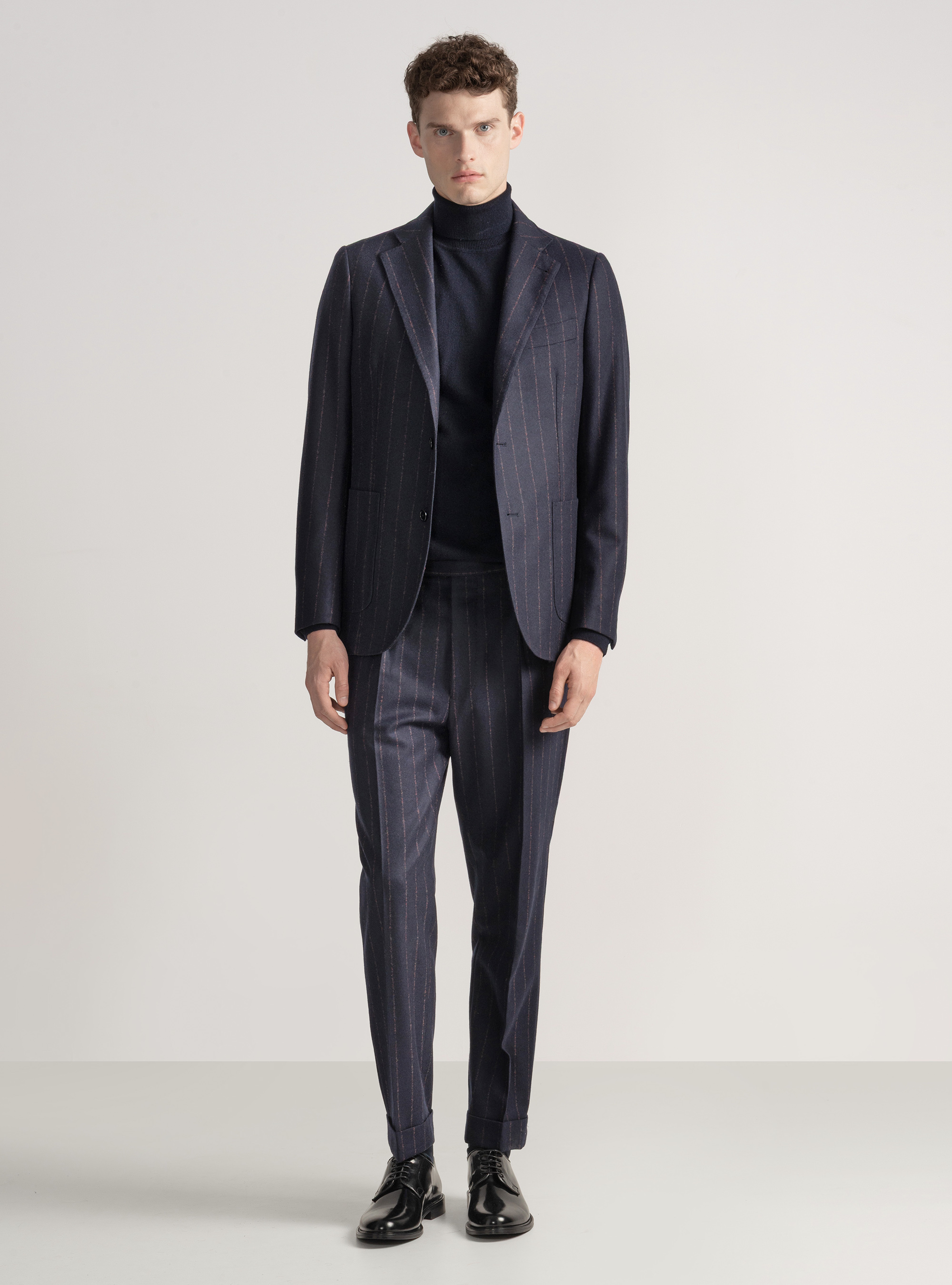 Americana de traje de raya diplomática de lana de cachemira, AZUL MARINO
