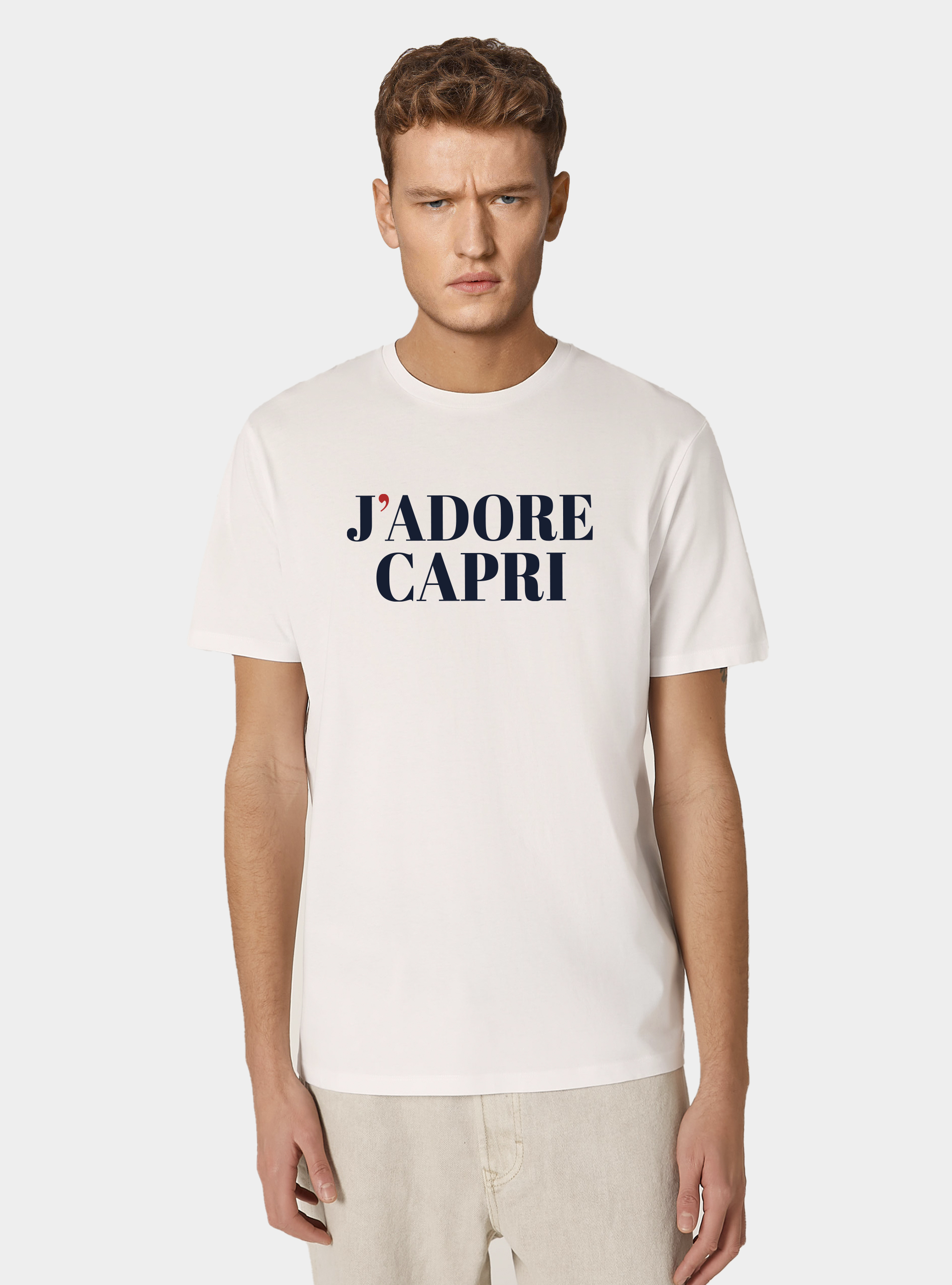 T-shirt in cotone con stampa "j'adore capri", BIANCO