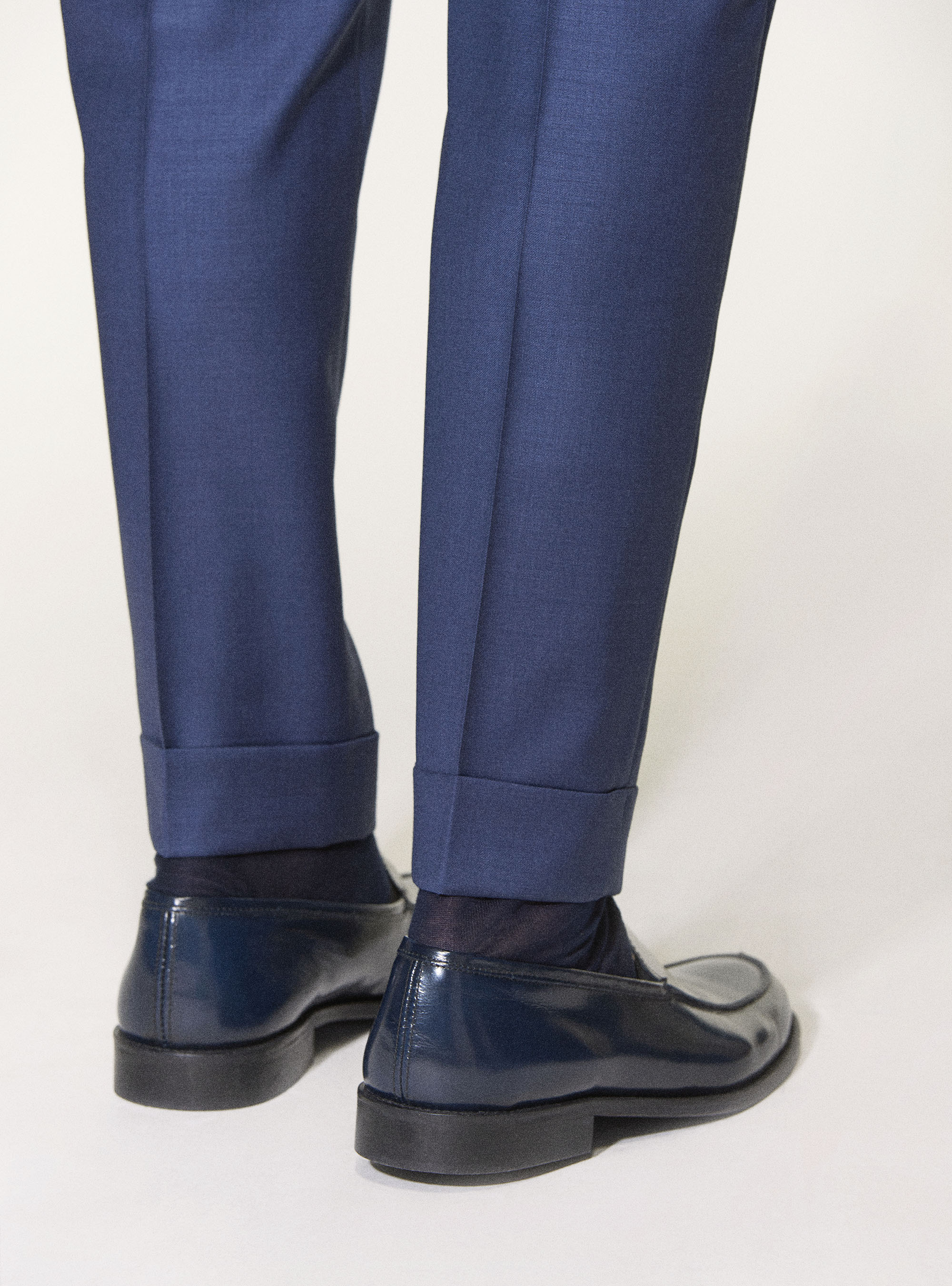 Pantaloni doppia pince in pura lana superfine 120's, INCHIOSTRO