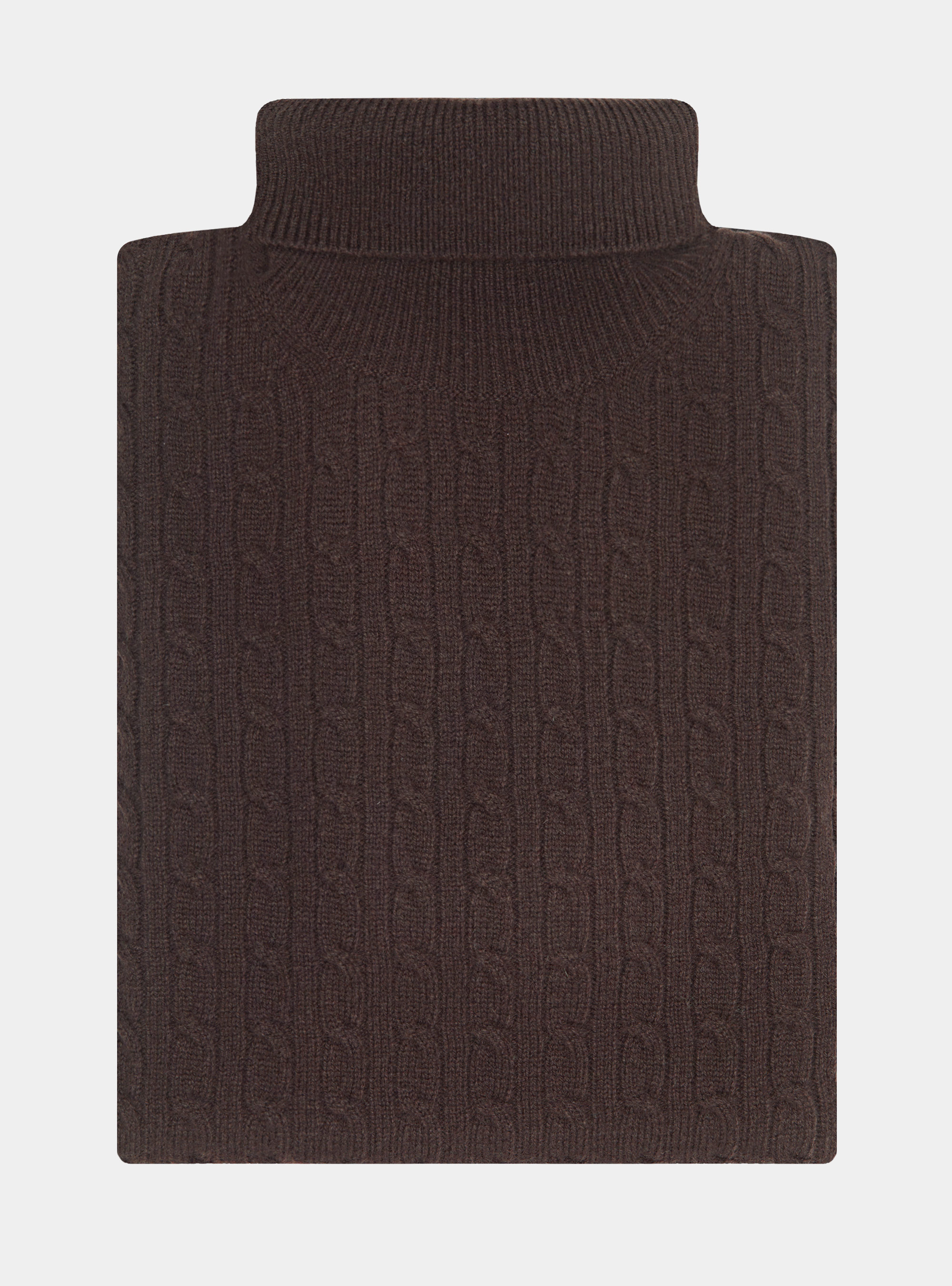 Maglia collo alto in lana cashmere con treccia, MARRONE