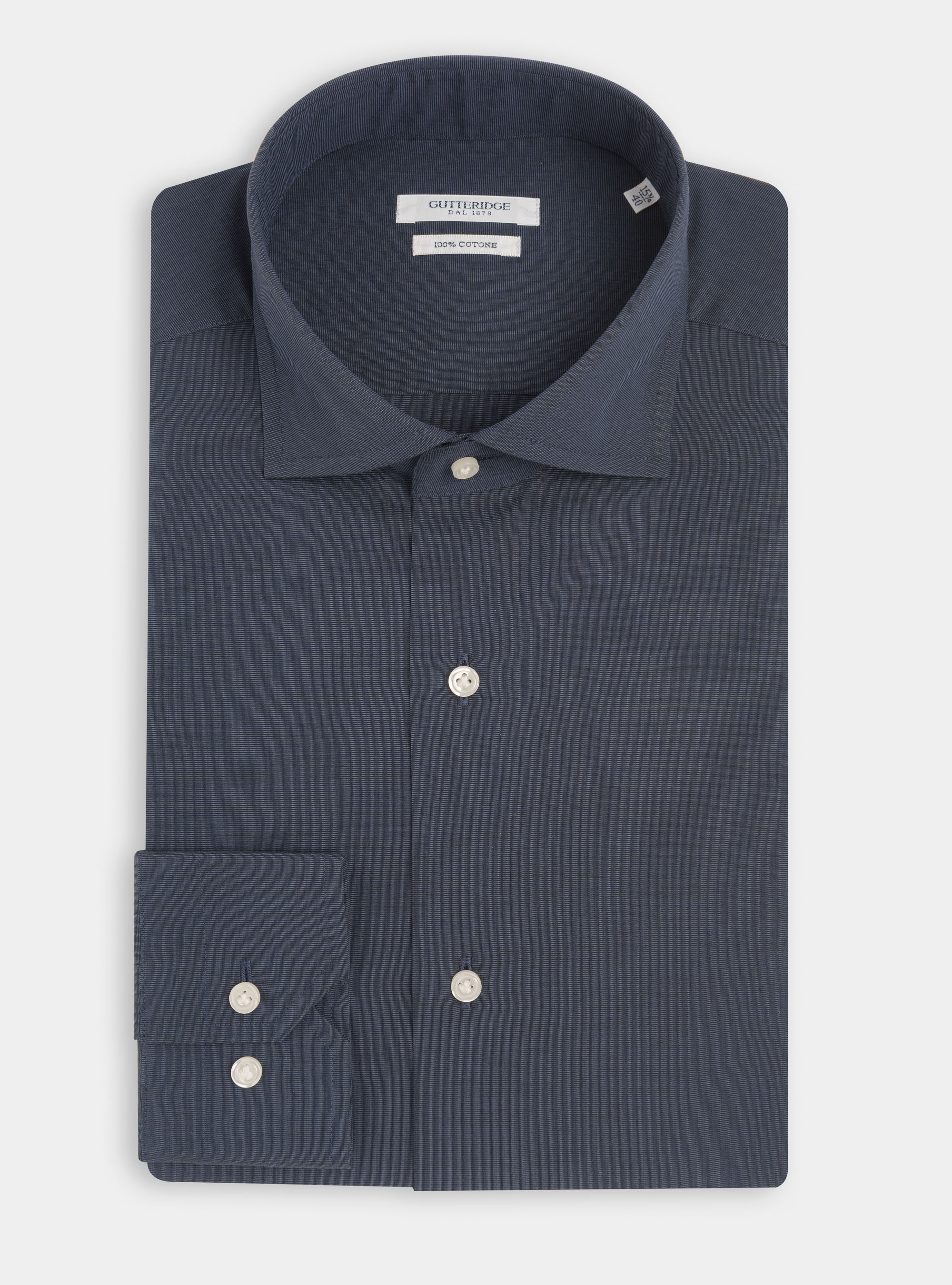 Baumwoll-Fil a Fil-Hemd mit halbfranz&ouml;sischem Kragen, NAVY 0218C