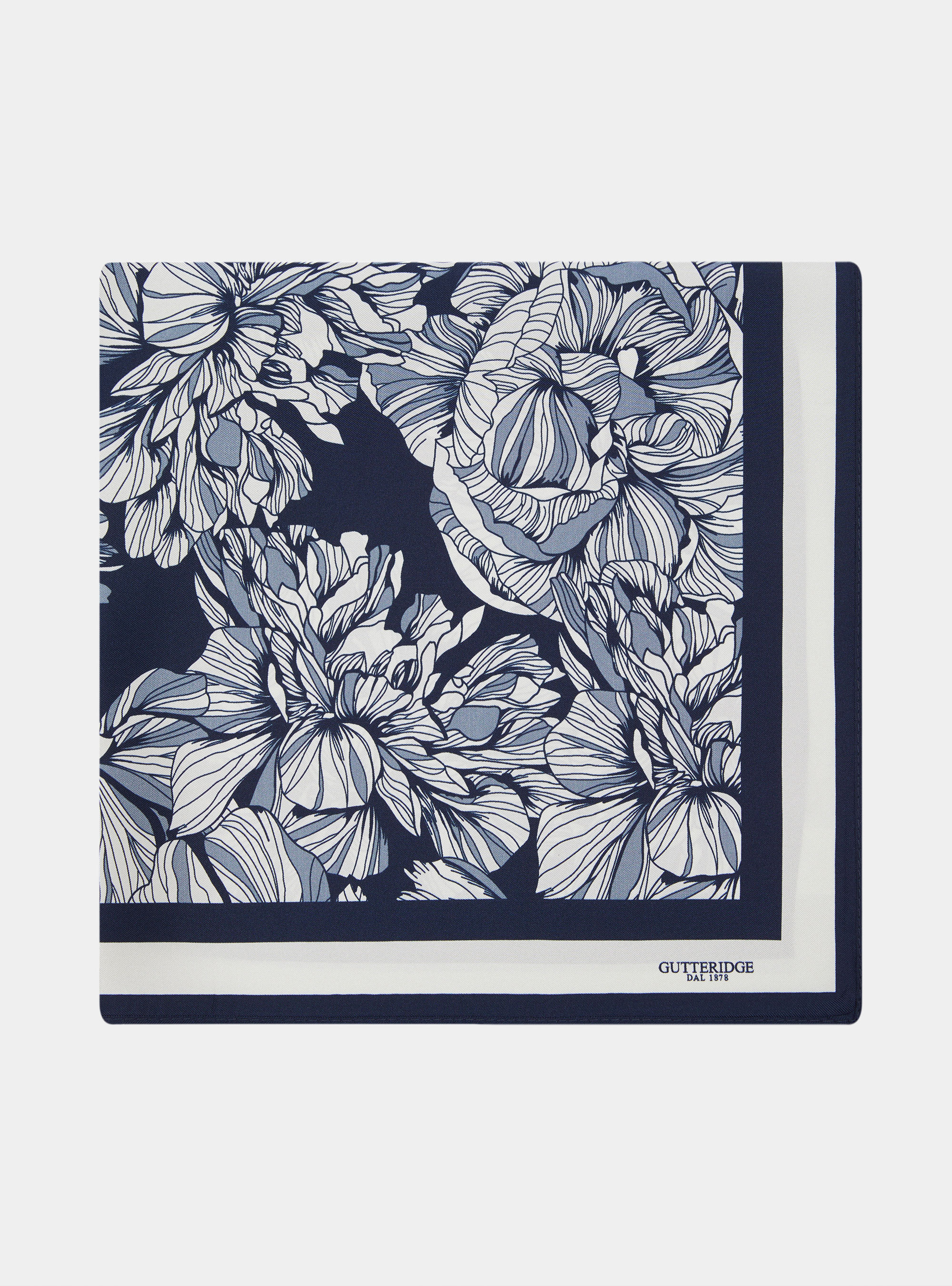 Foulard in seta stampa floreale, BLU NAVY