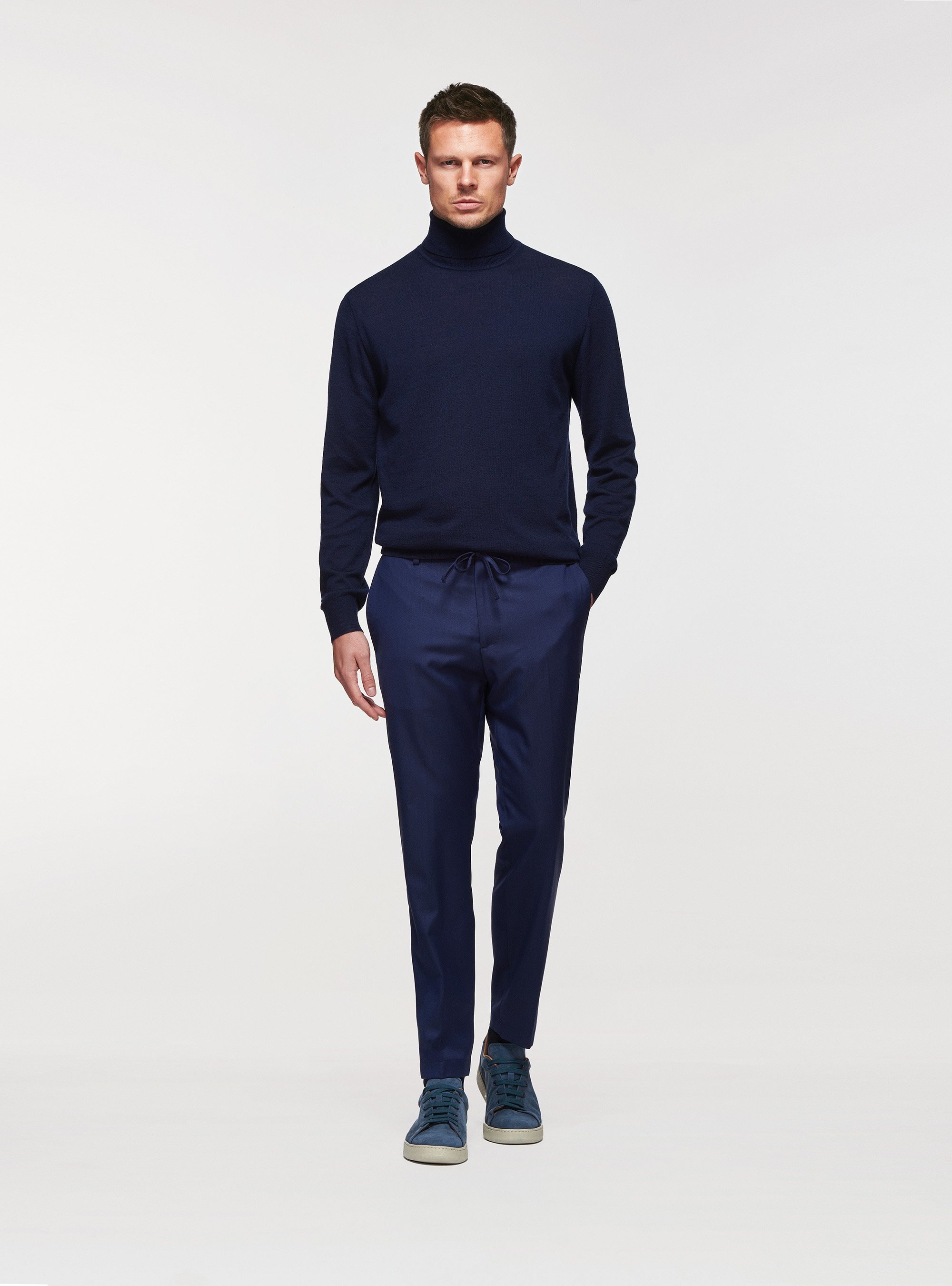 Pantaloni con coulisse in pura lana, BASALTO