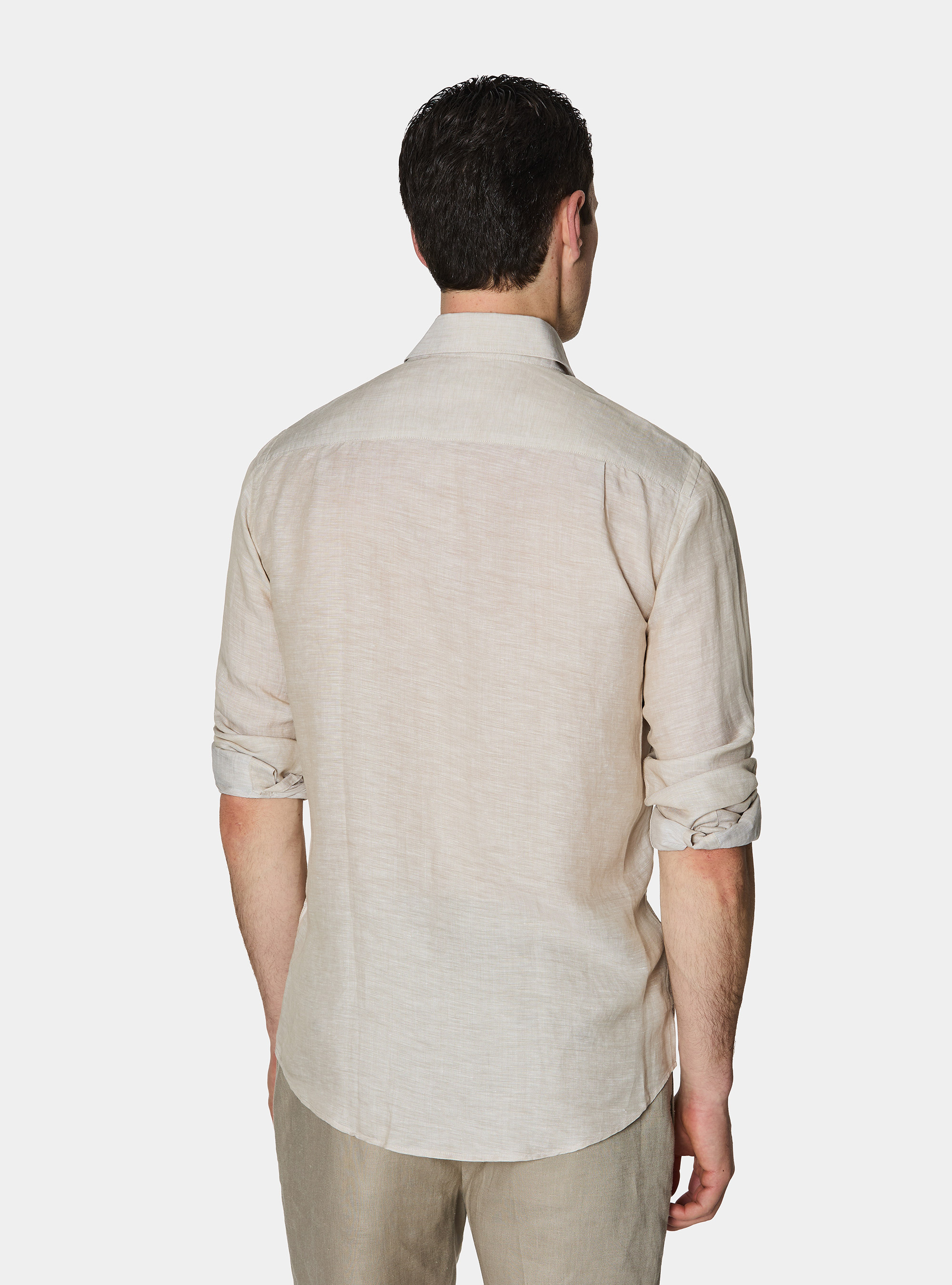 Linen-blend shirt with facing, SAND