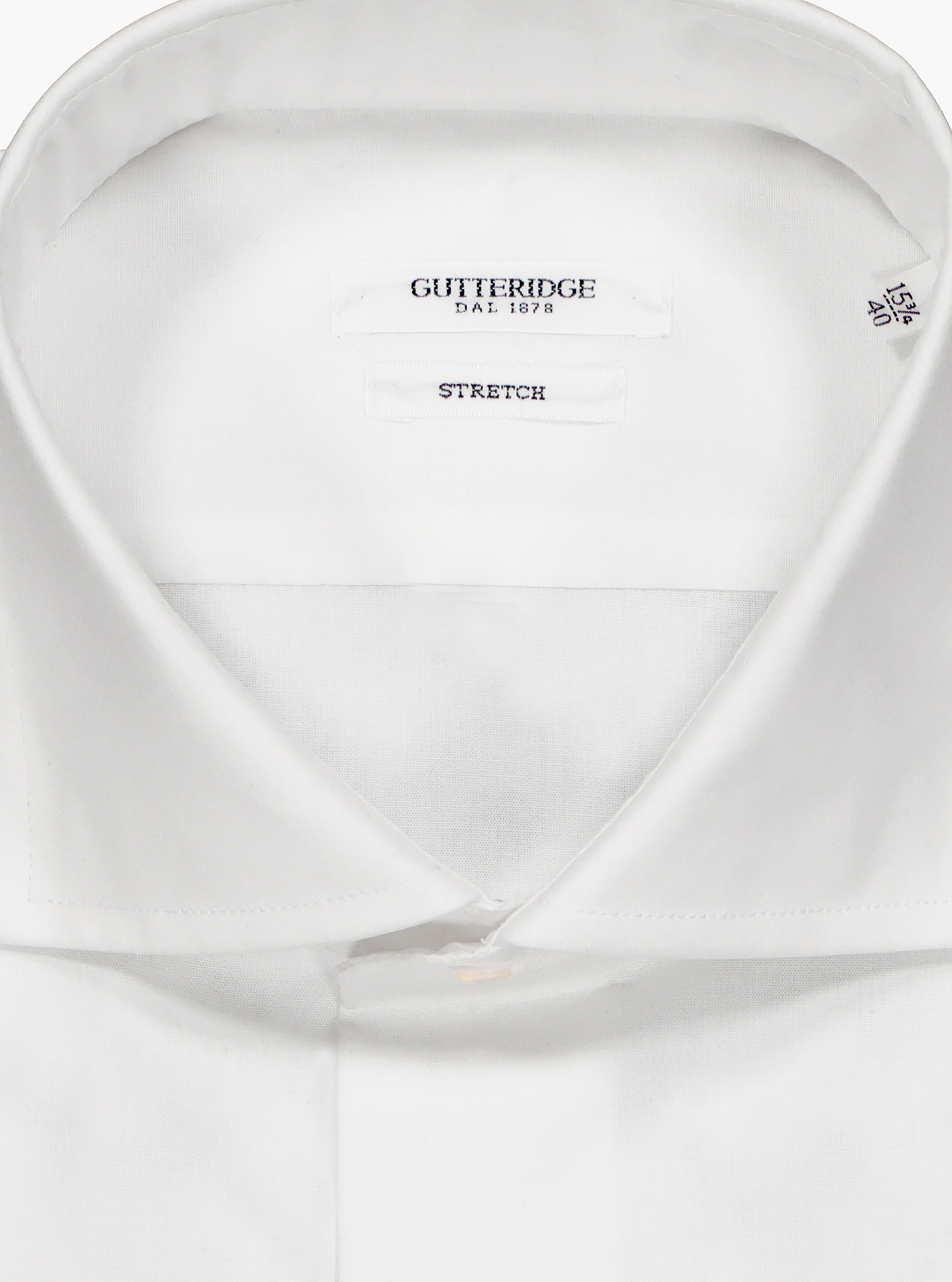 Camicia collo francese in popeline stretch, BIANCO