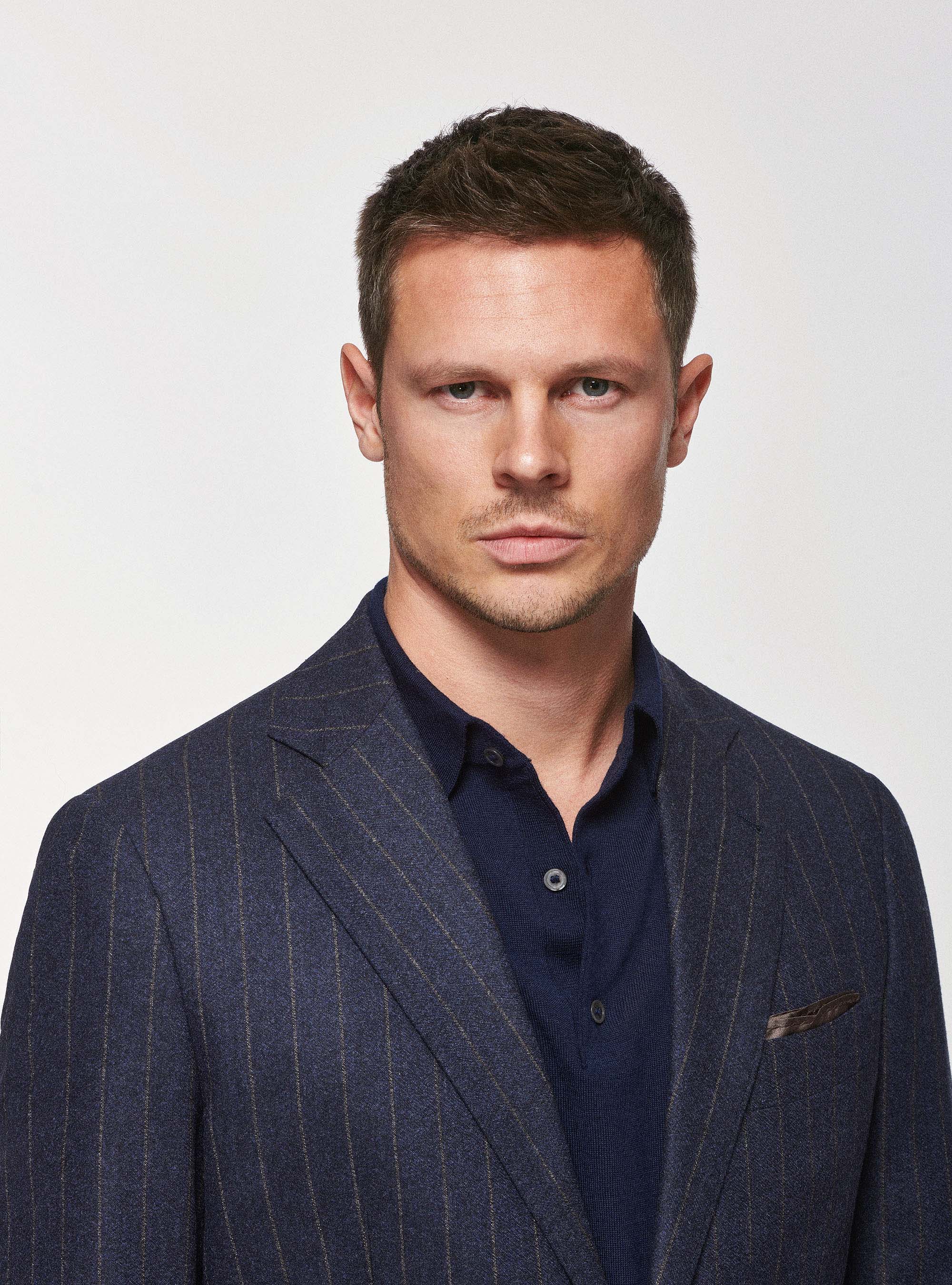 Giacca gessata in lana Reda, BLU NAVY