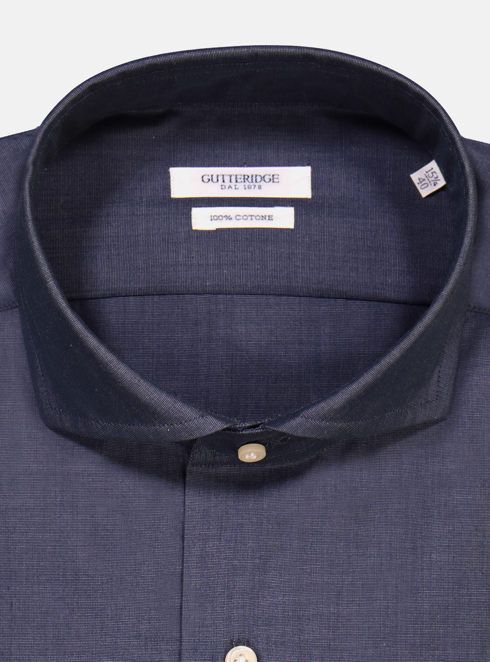 Camicia con collo francese in cotone fil a fil, BLU NAVY