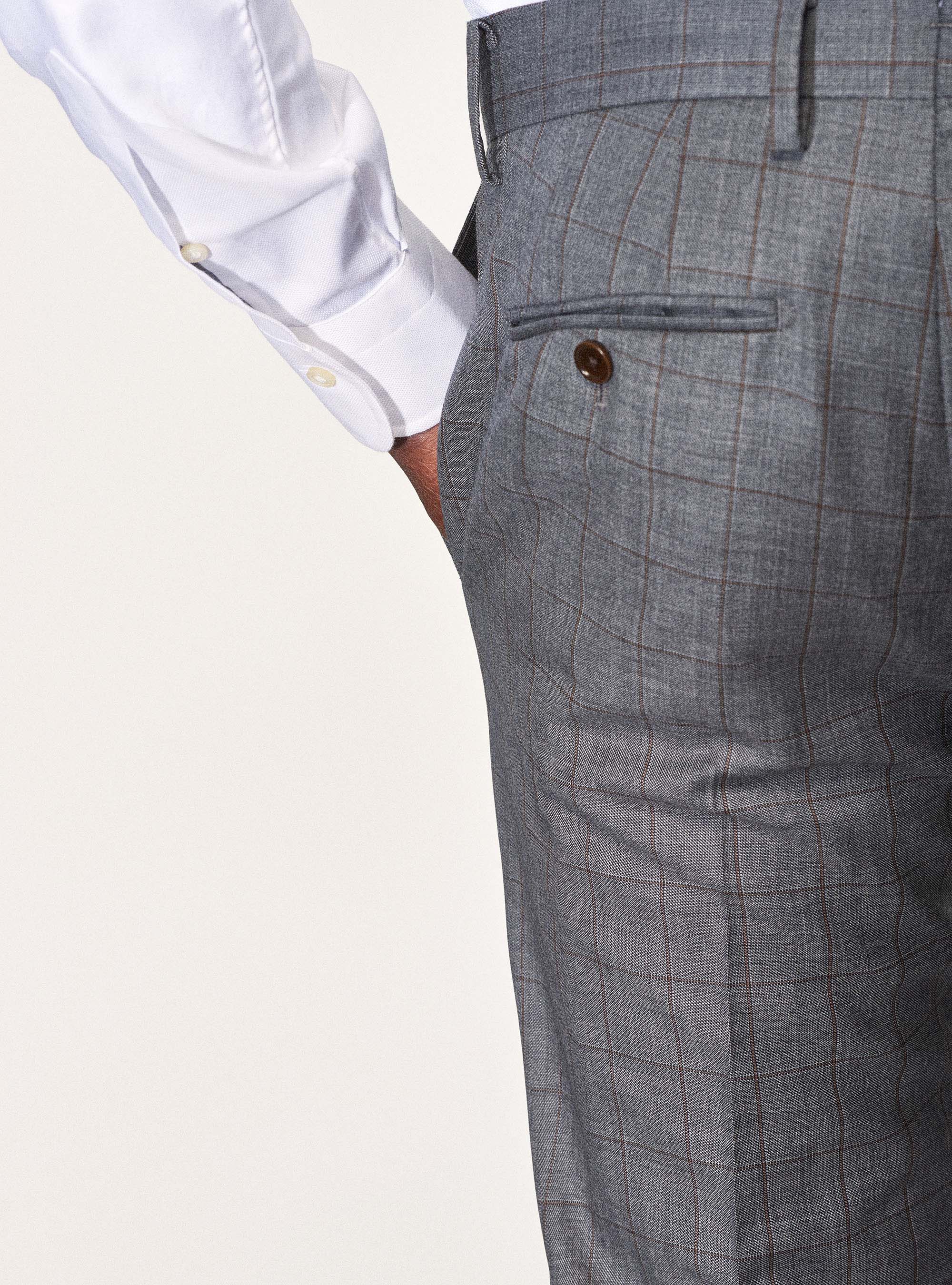 Pantaloni per abito in pura lana a quadri superfine 110's Vitale Barberis Canonico, GRIGIO CHIARO