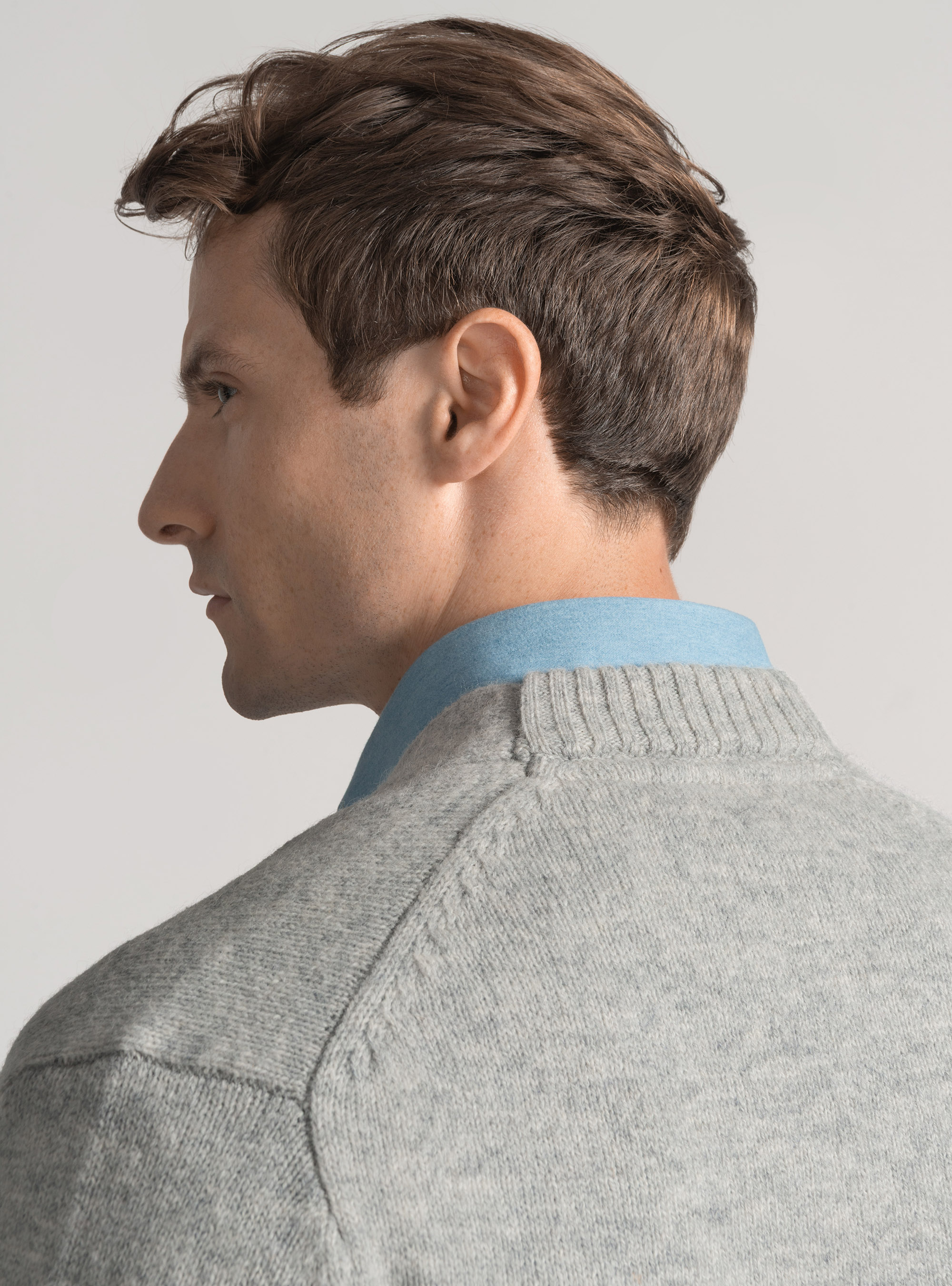 Shetland wool knit cardigan, GRIGIO MELANGE 0151C