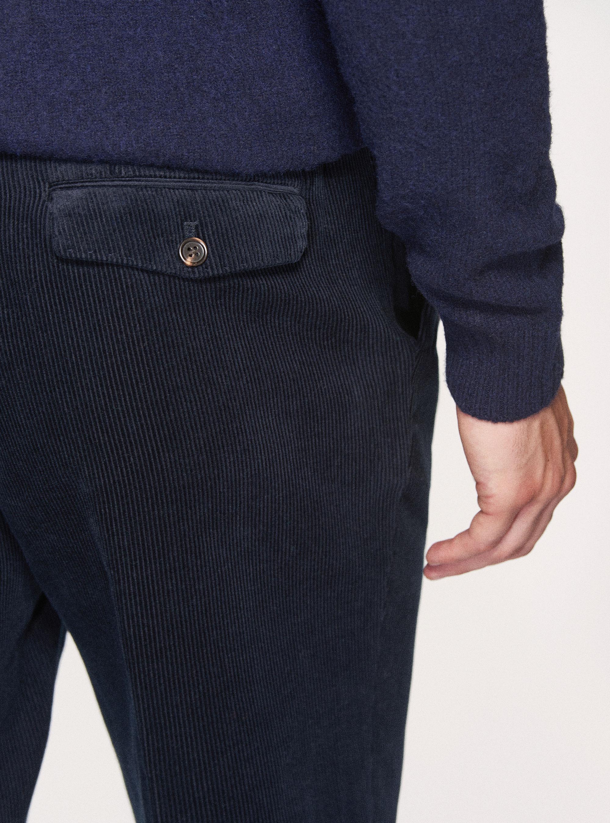 Pantaloni in velluto di cotone con cinturino laterale, BLU NAVY