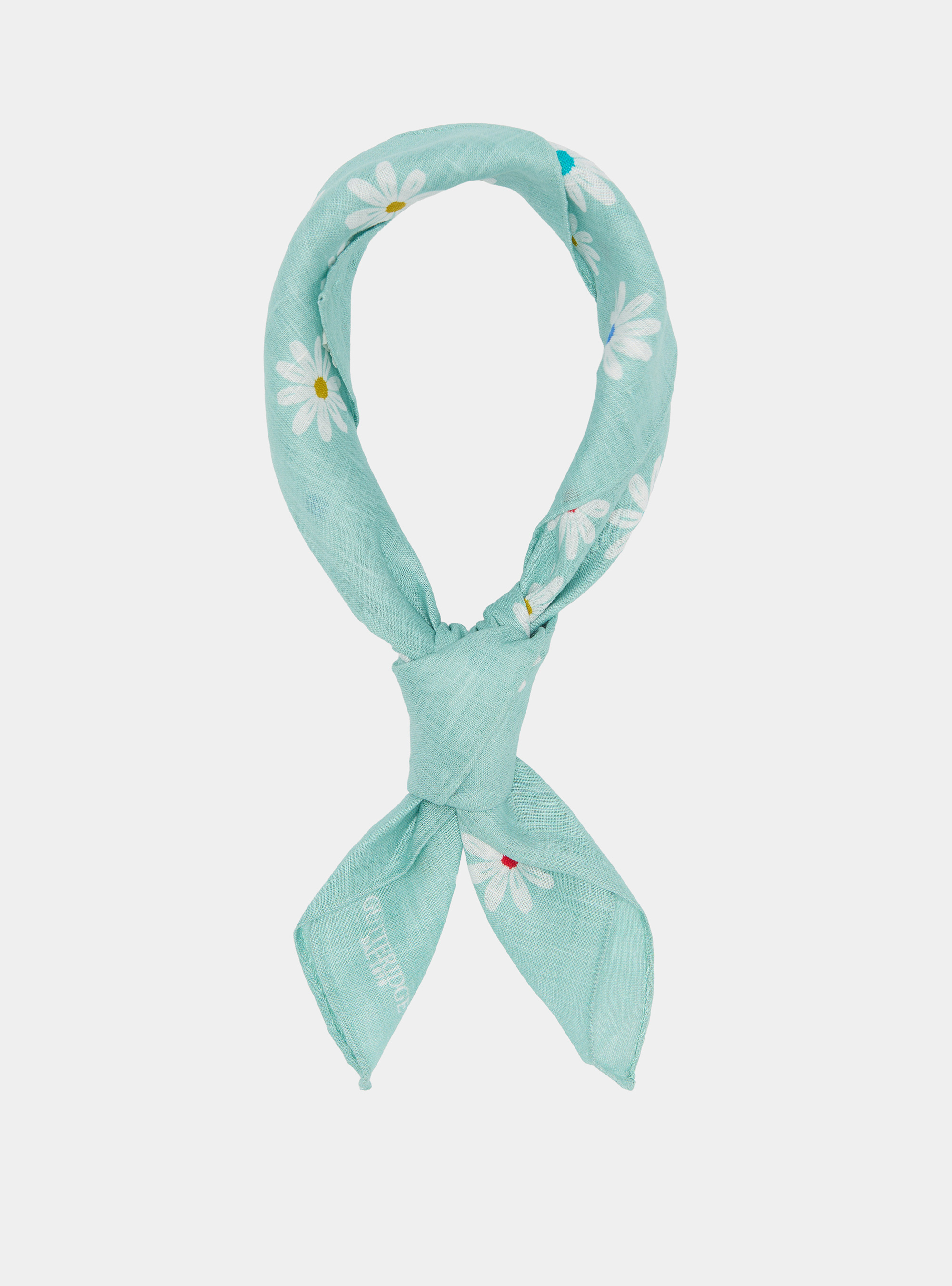 Foulard stampato con fiori in lino, AZZURRO TIFFANY 0277C