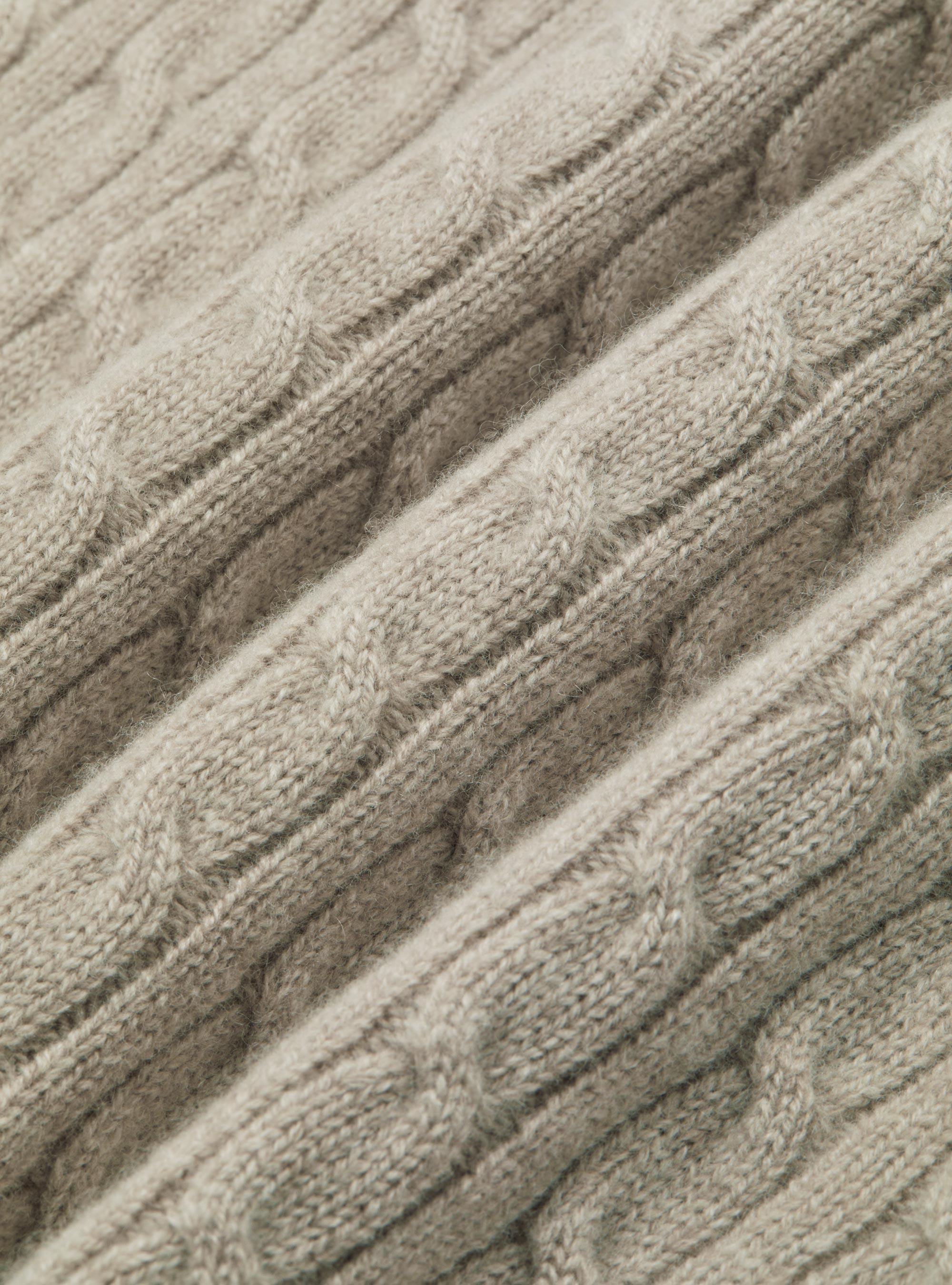 Maglia collo alto in lana cashmere con treccia, ECRU