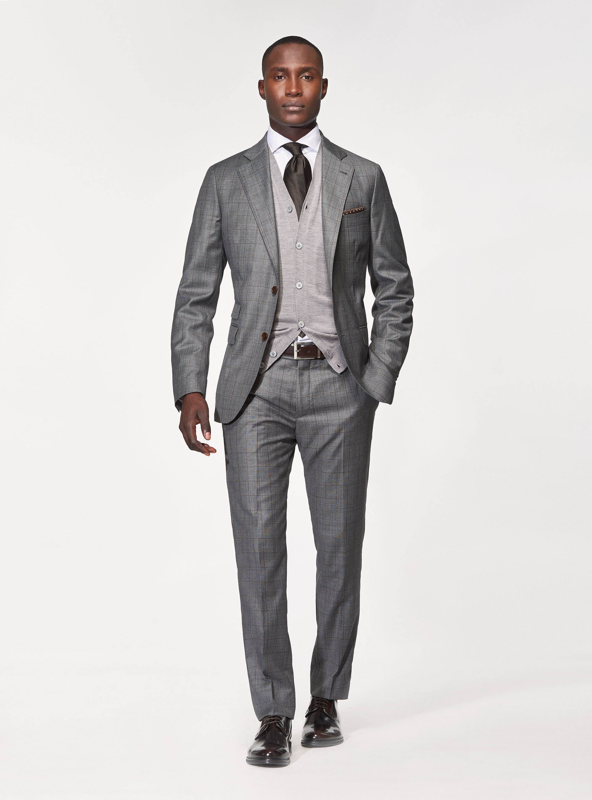 Pantaloni per abito in pura lana a quadri superfine 110's Vitale Barberis Canonico, GRIGIO CHIARO