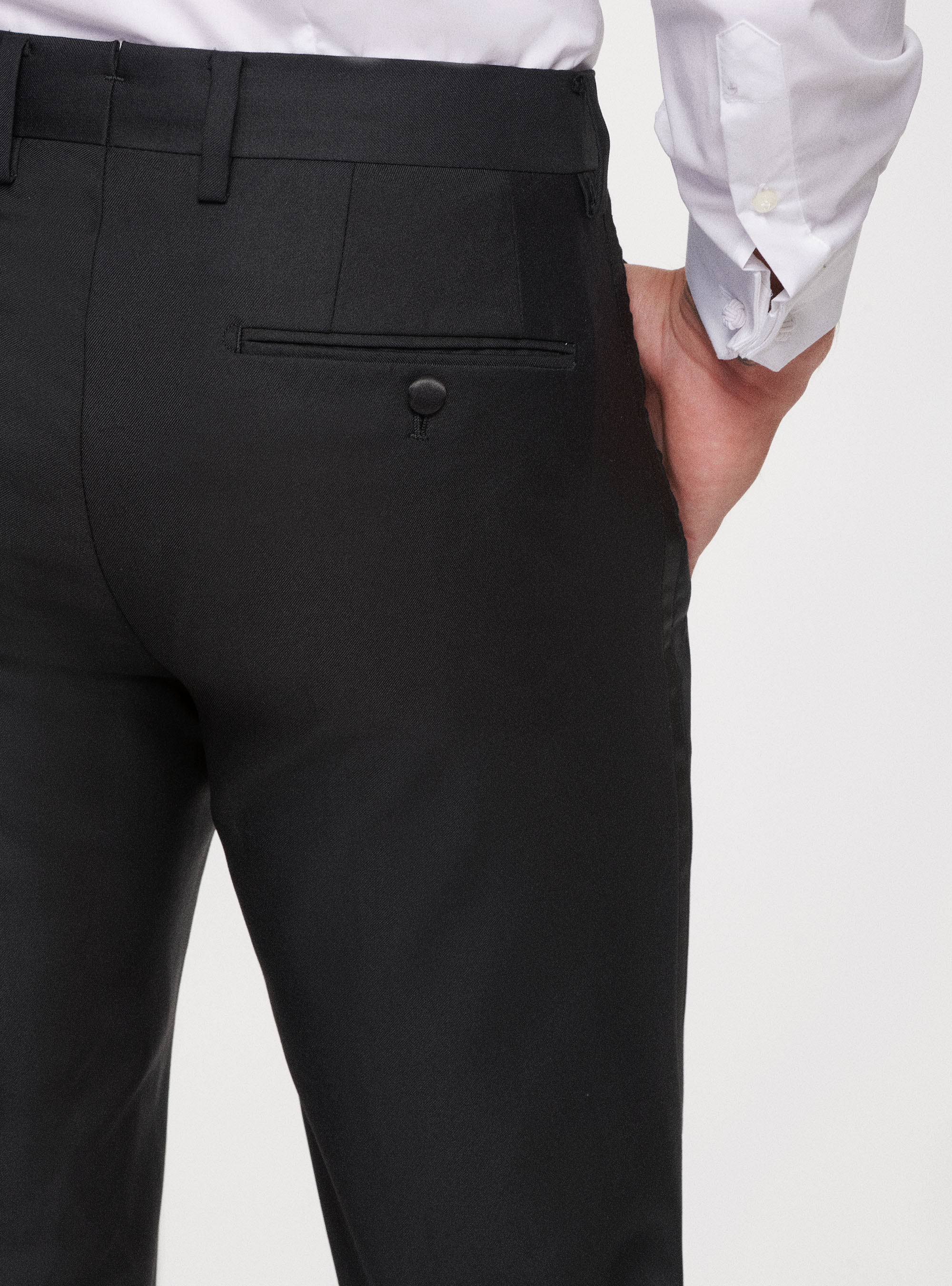 Pure Wool Tuxedo Trousers, BLACK