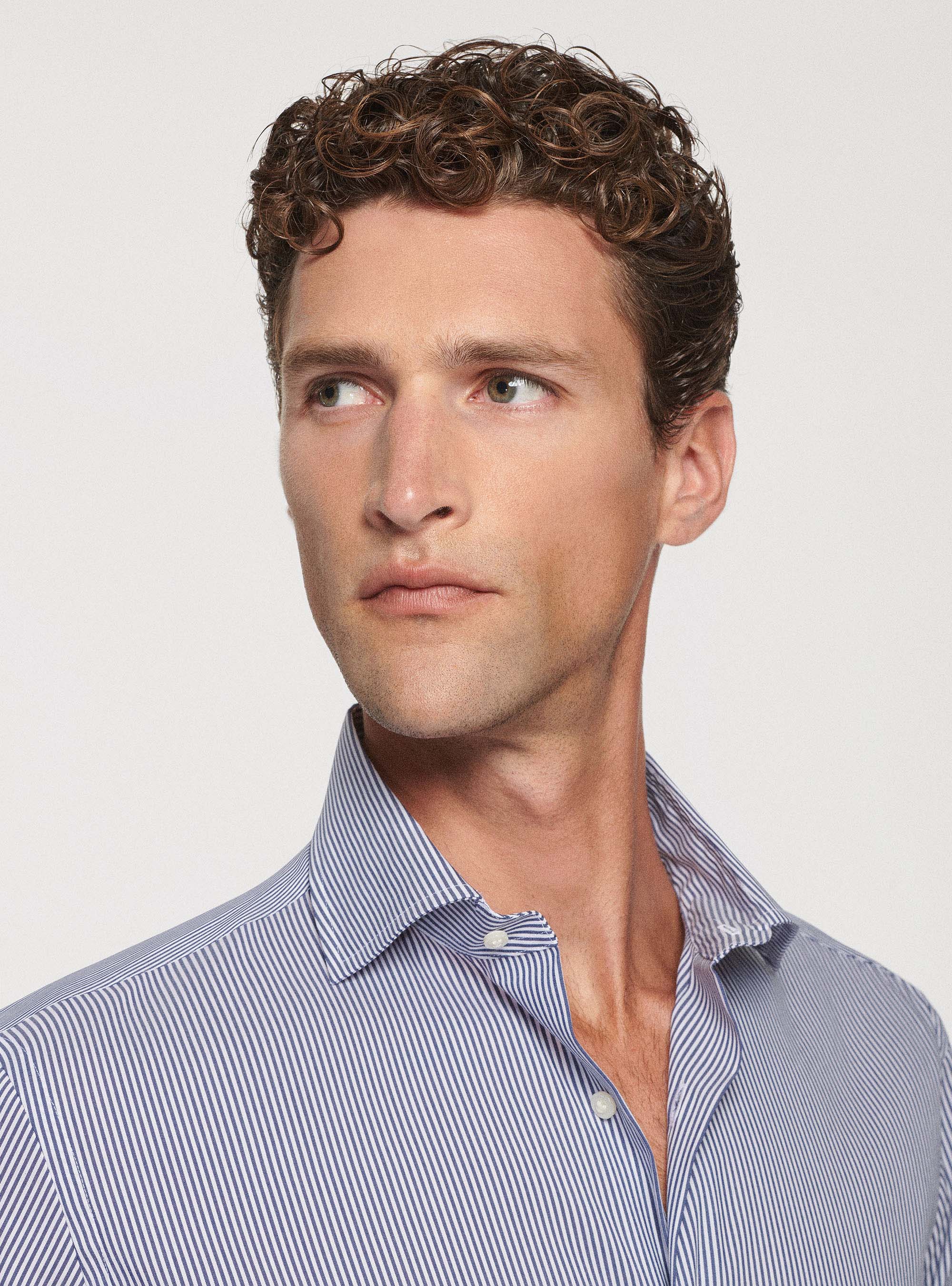 Camicia in popeline stretch rigato, BLU NAVY