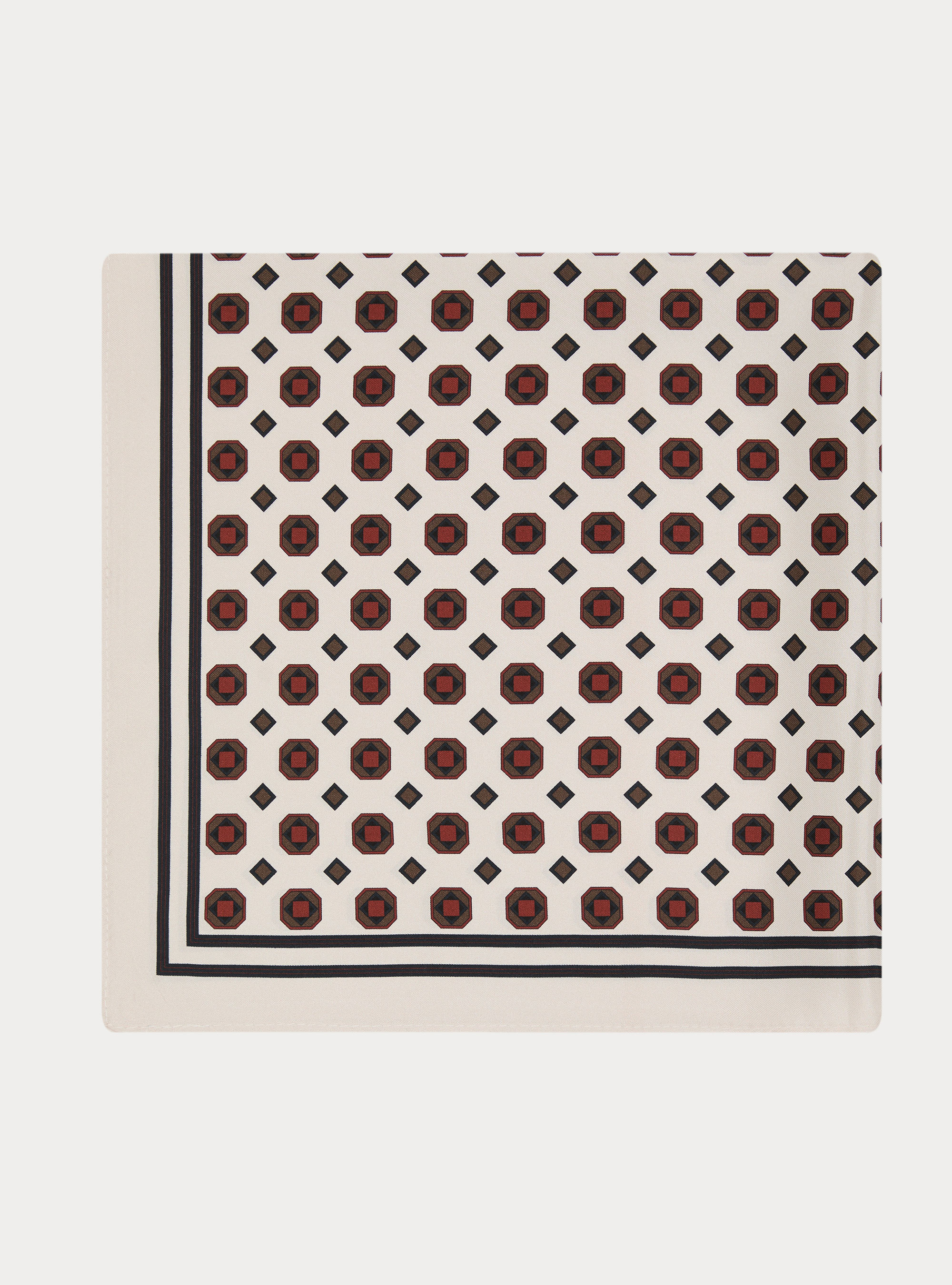 Foulard stampato in seta fantasia geometrica, OFF-WHITE