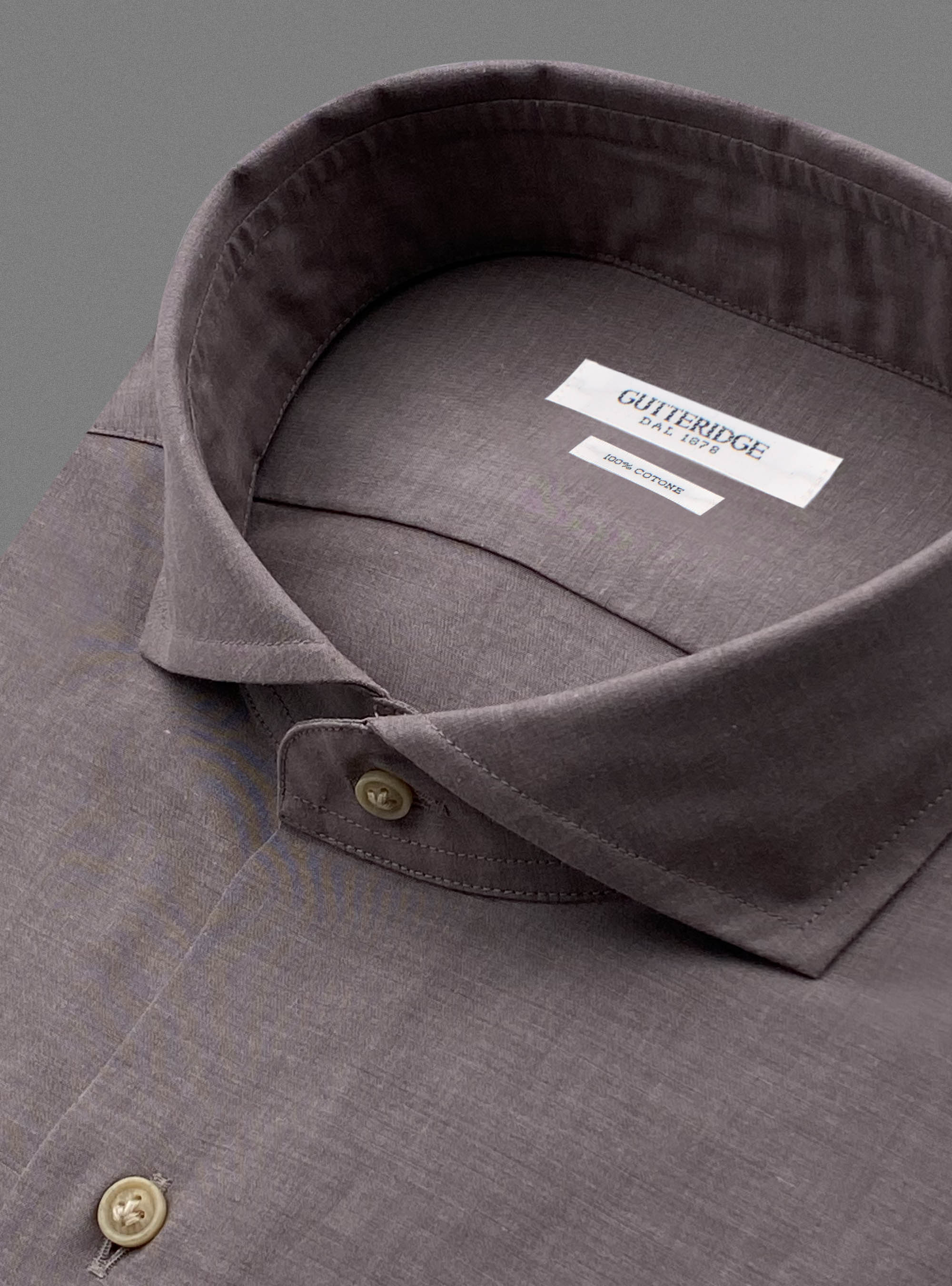 Camicia collo francese in leggera mussola di cotone, MARRONE