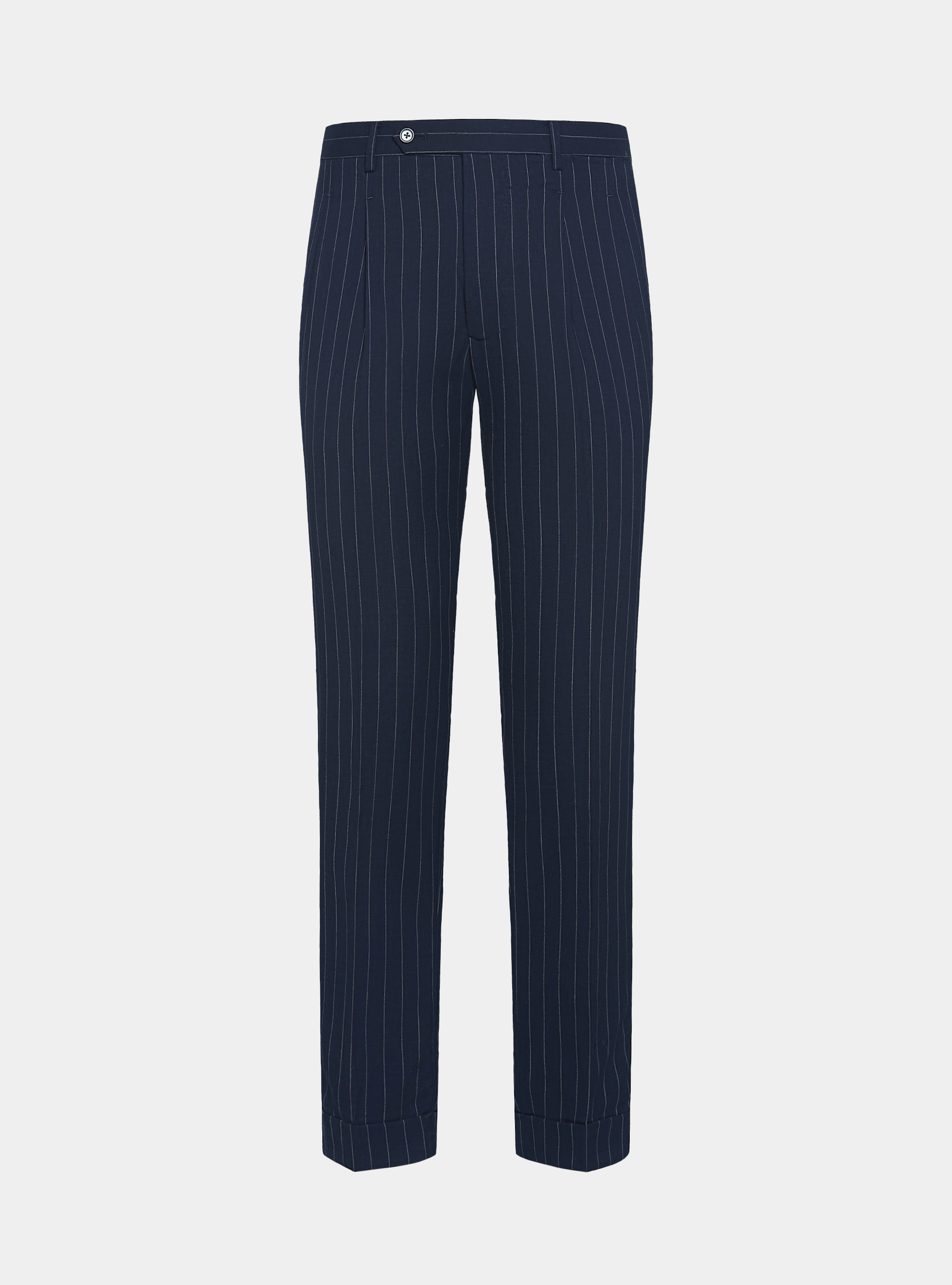 Pure wool pinstripe double-breasted suit trousers, NAVY BLUE
