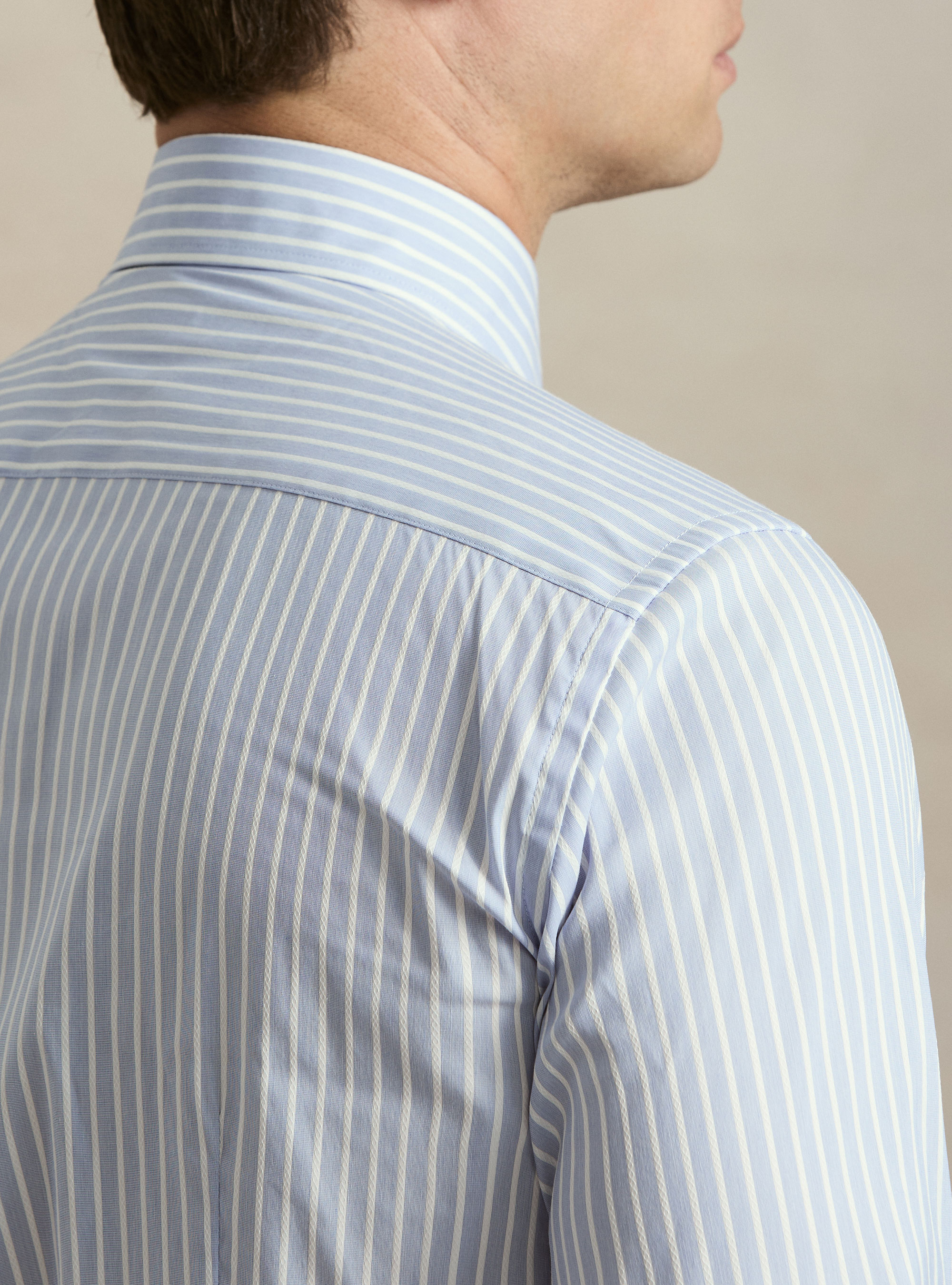 Camisa de rayas de mezcla de algod&oacute;n, CELESTE