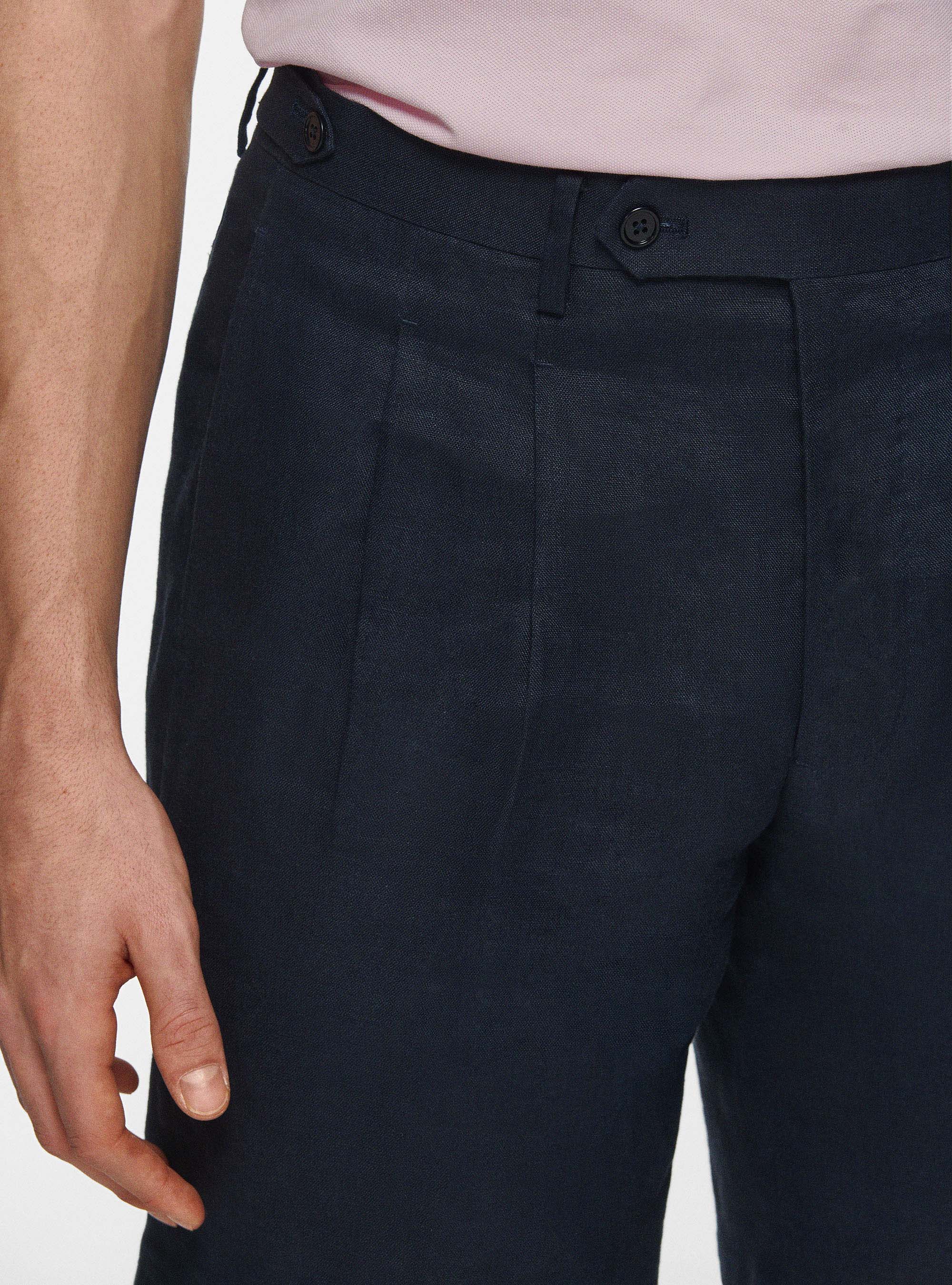 Bermuda in lino con pinces, BLU NAVY