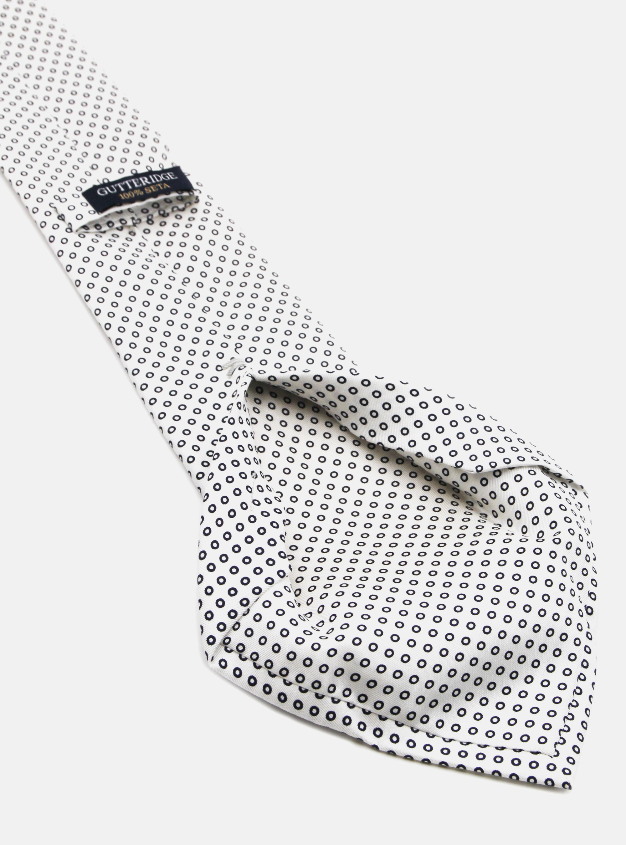 Polka dot silk tie 5 folds, WHITE / BLUE NAVY