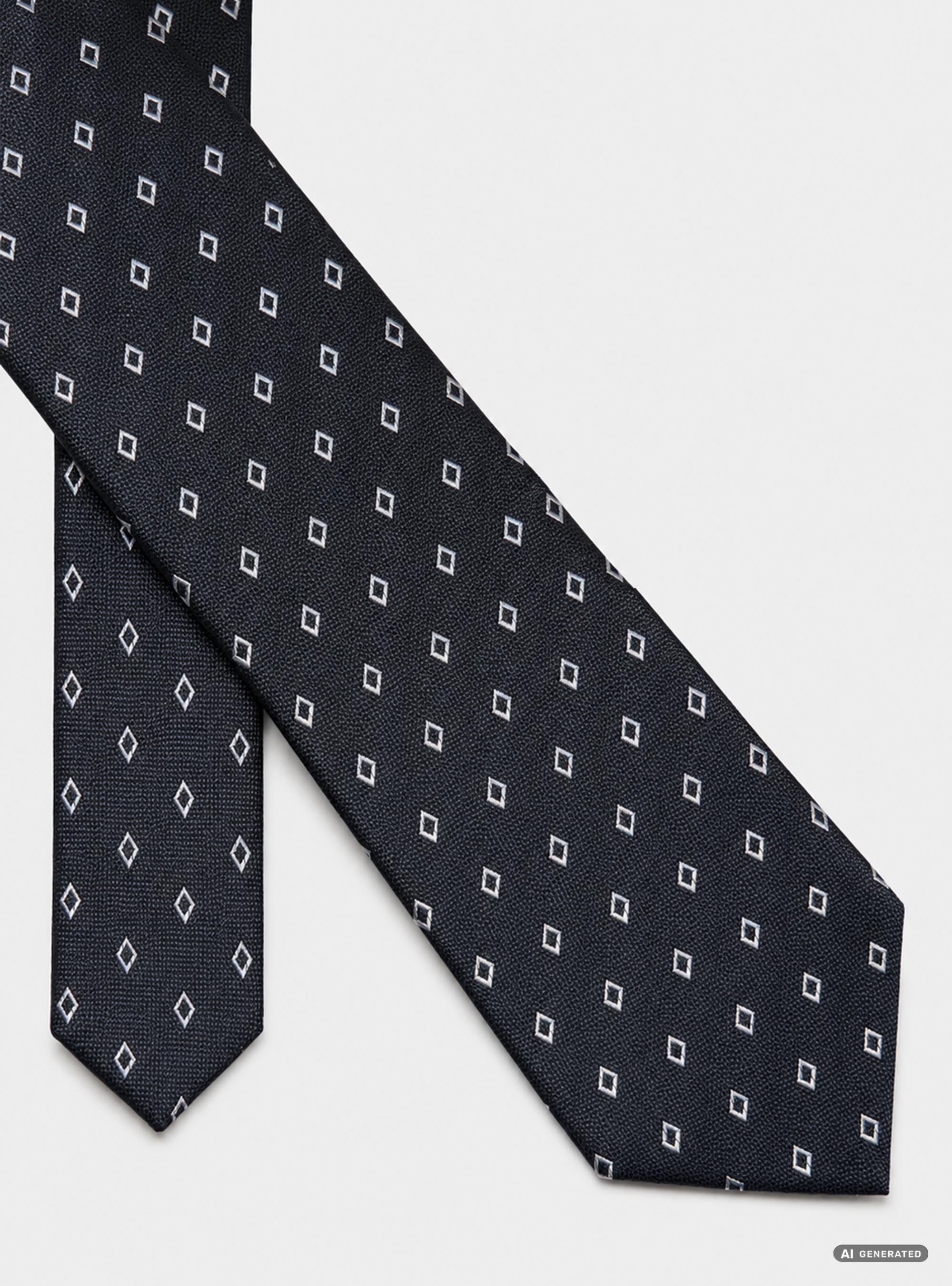 Cravatta in seta jacquard con microfantasia rombi, NAVY BLUE