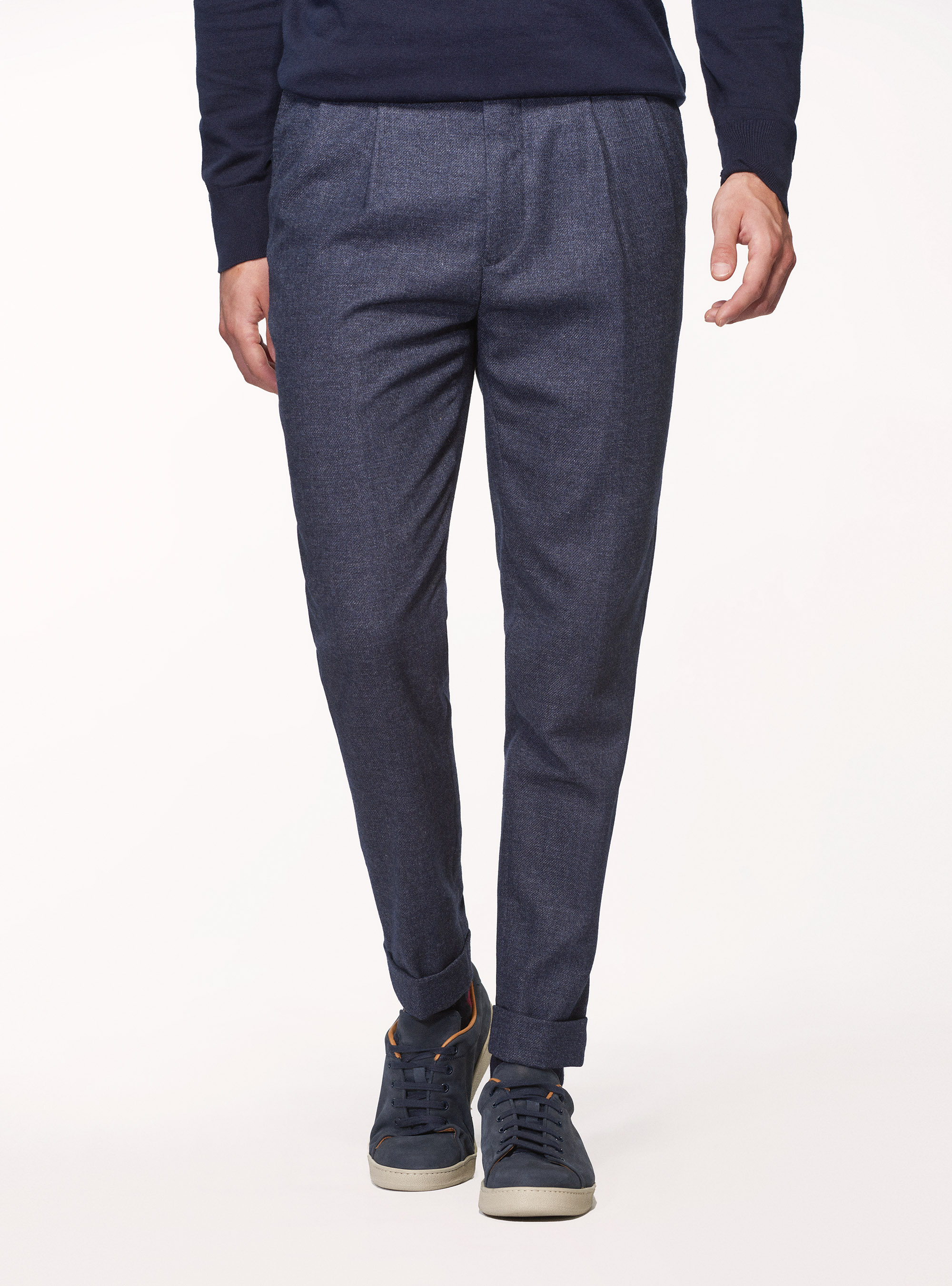 Pantalones de franela con doble pinza, AZUL MARINO