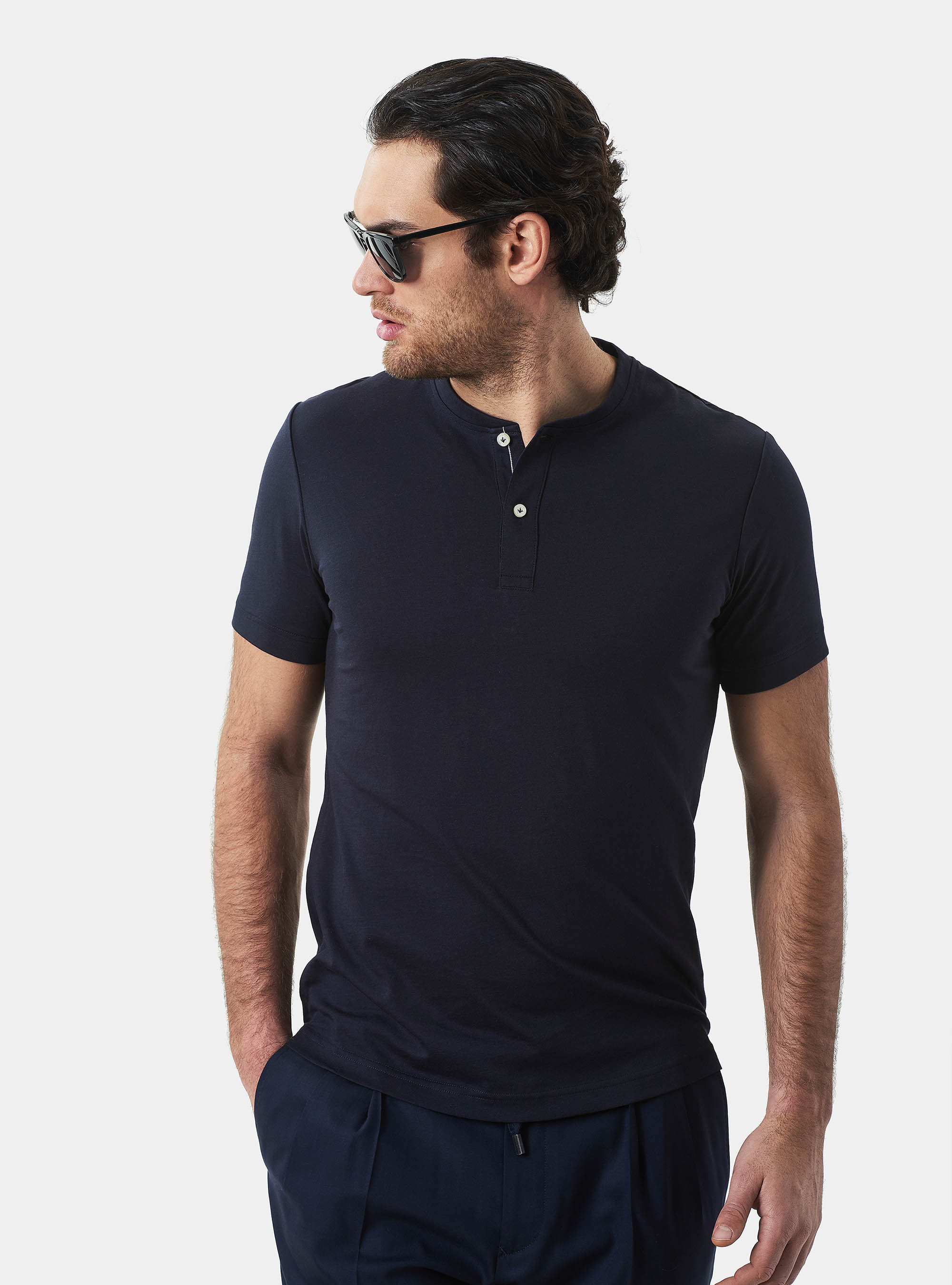 Camiseta Serafino en 100% algodón jersey supima, AZUL MARINO