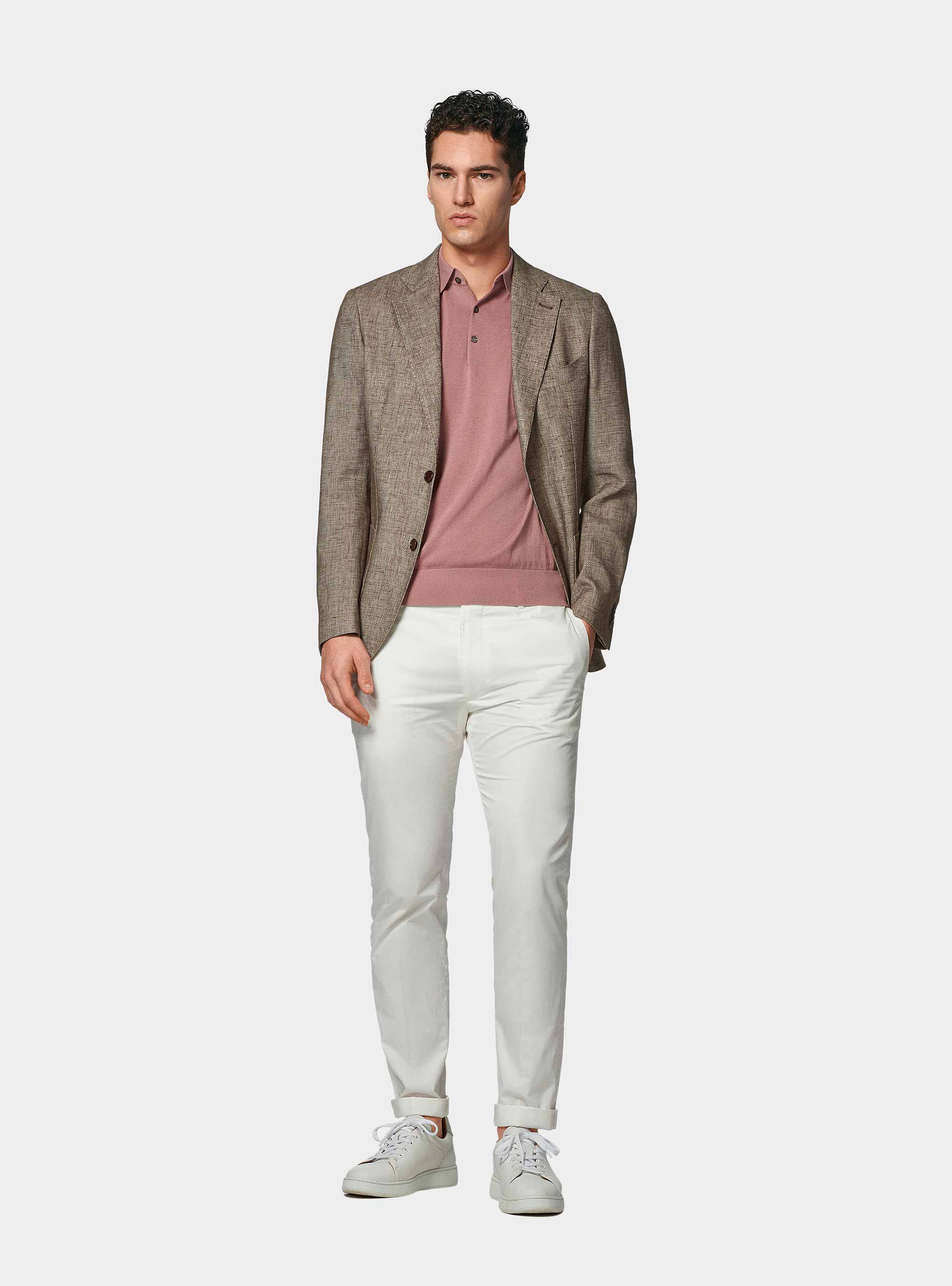 Americana en mezcla de lino y algodón, MARRON