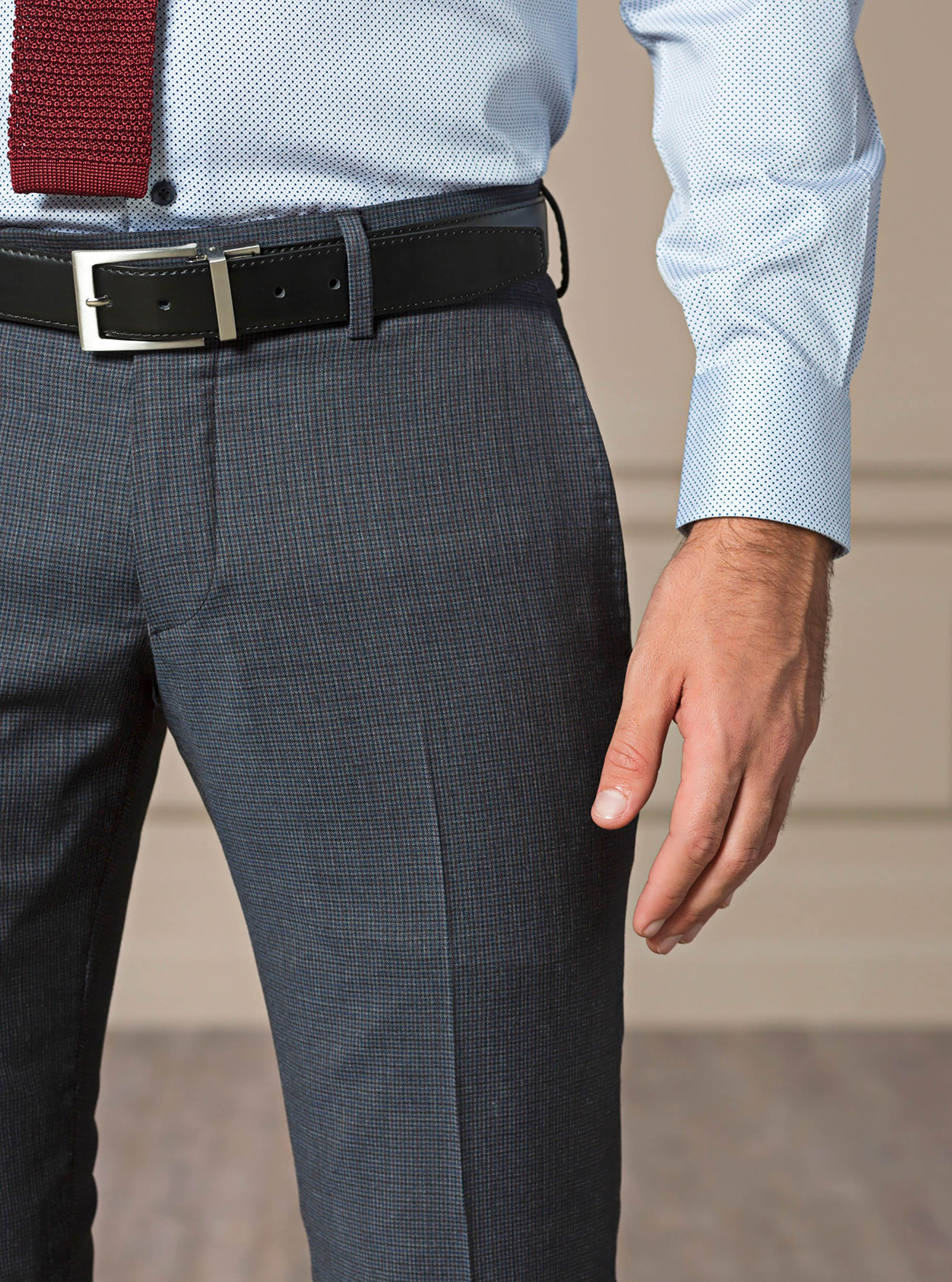 Pantaloni slim con tasca a filo, BLU NAVY