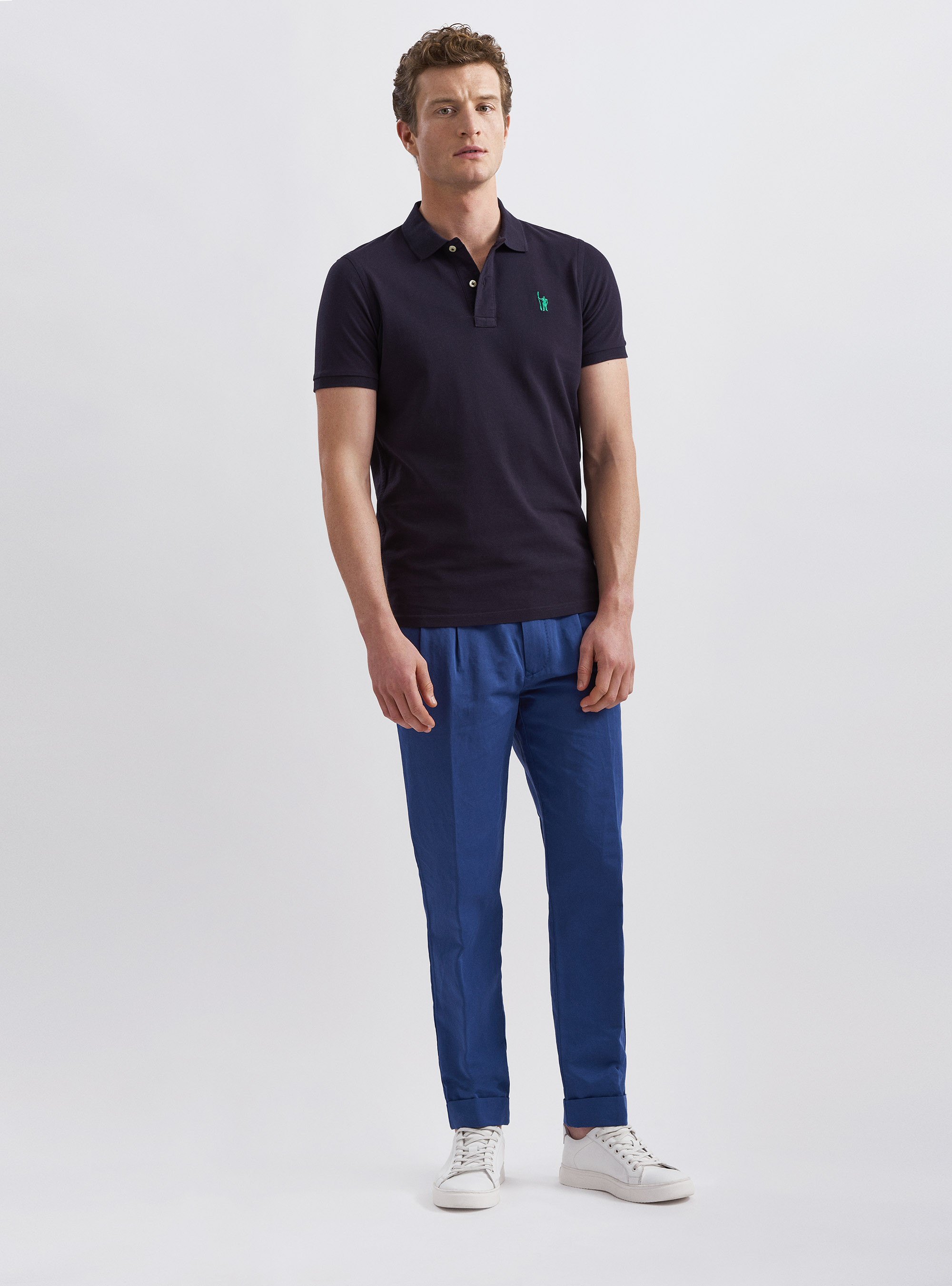 Classic cotton pique polo with embroidery, NAVY BLUE