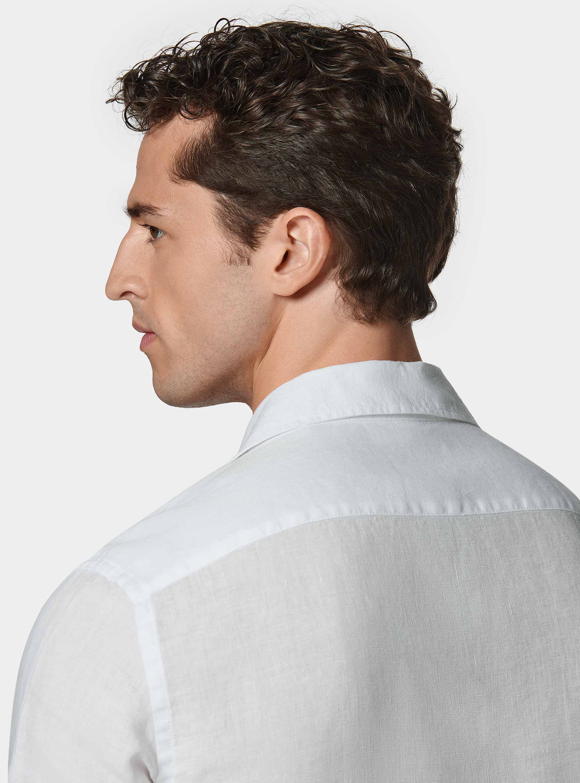 Pure linen bowling shirt with large pockets, WHITE