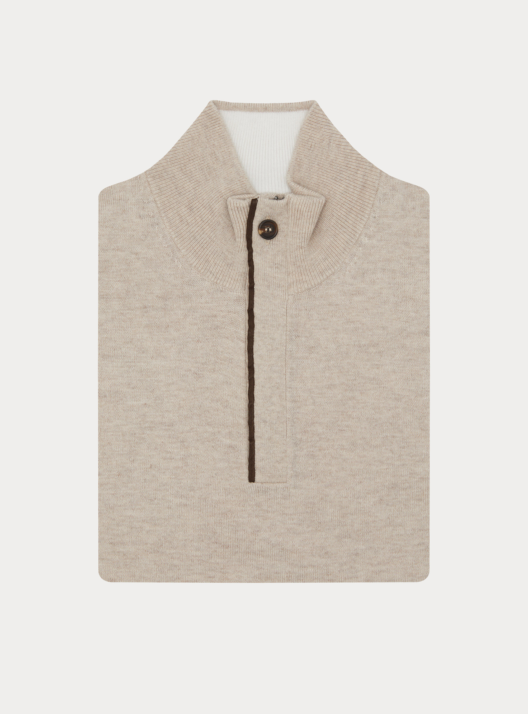 Half-zip wool blend sweater with elbow patches, ECRU