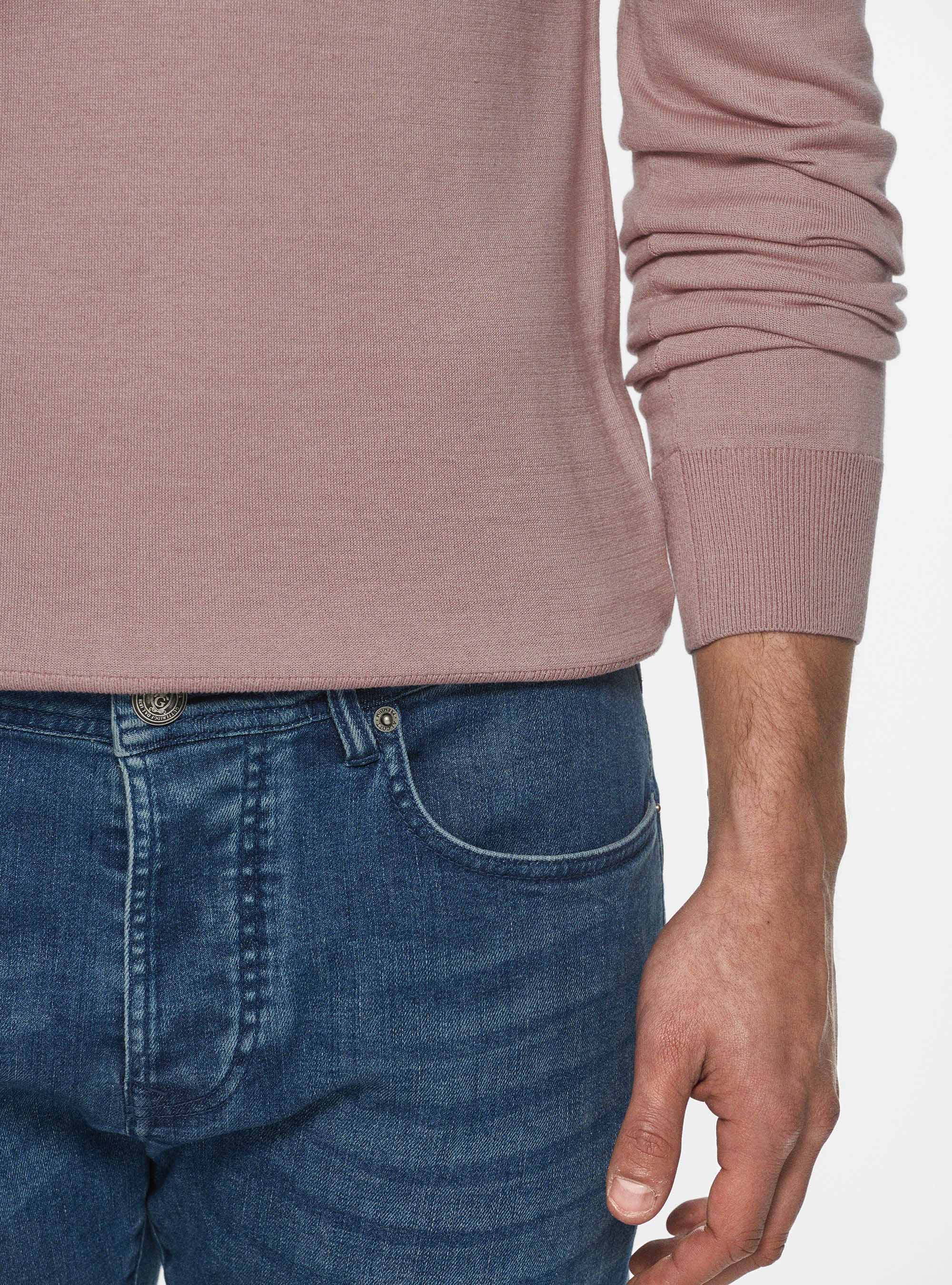 Maglia girocollo in seta e cotone, 0441C ROSA SCURO
