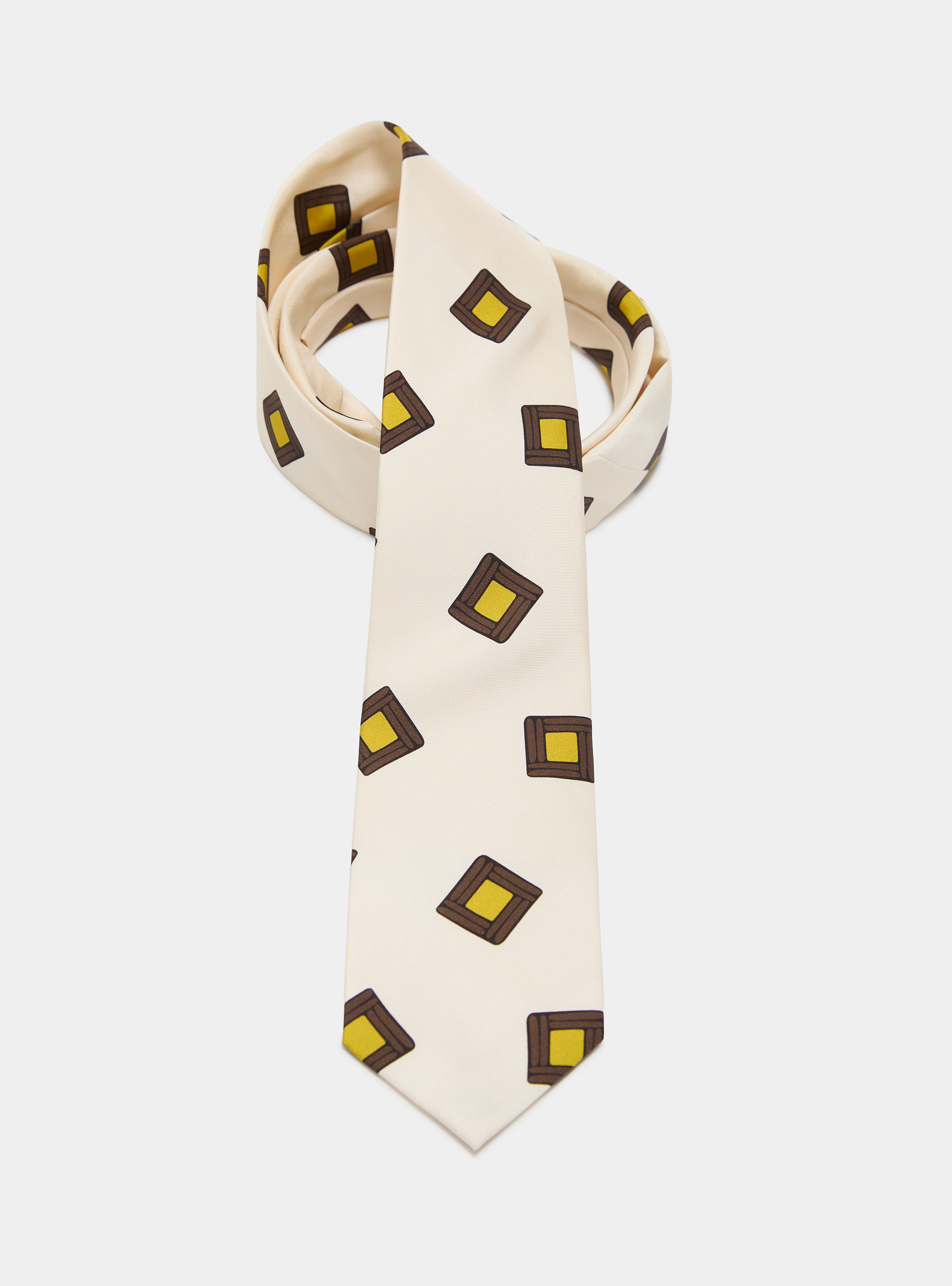 Silk twill tie with geometric print, OFF-WHITE