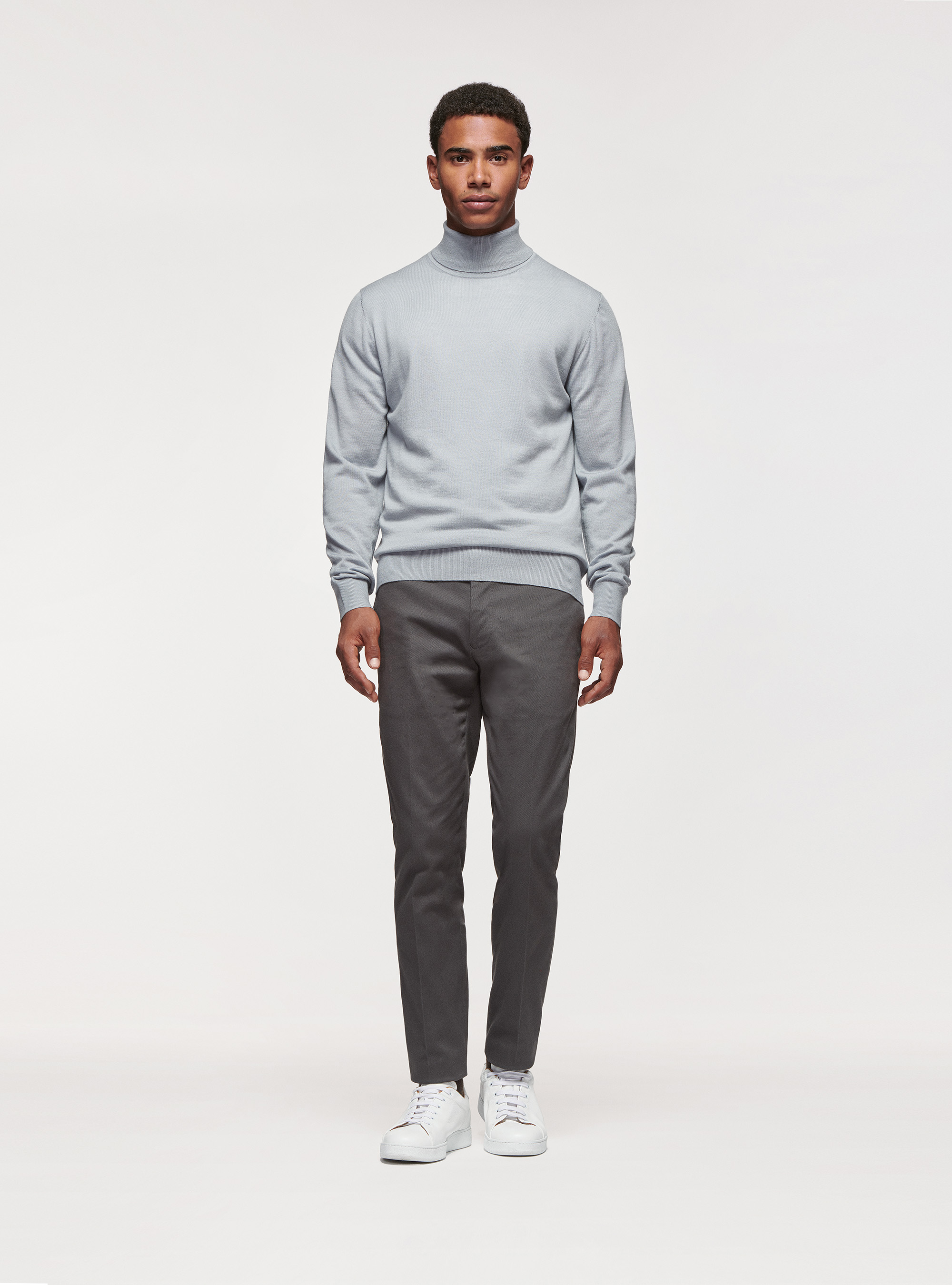 Rollkragenpullover aus reiner Merinowolle, GRIGIO CHIARO 0256C