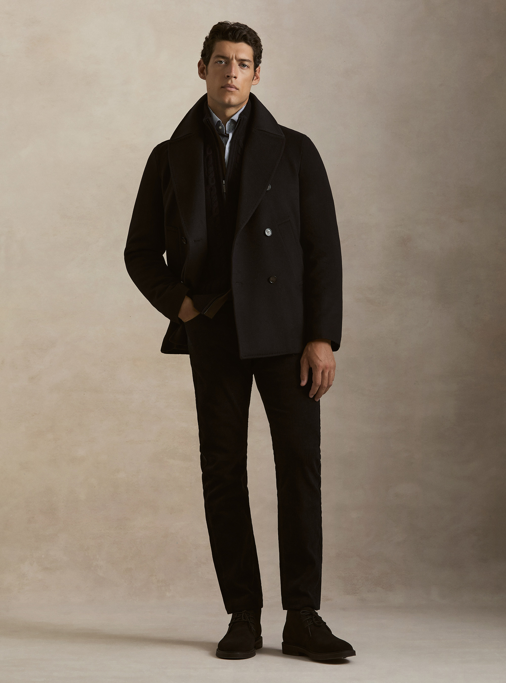 Peacoat de lana y cachemira, AZUL MARINO