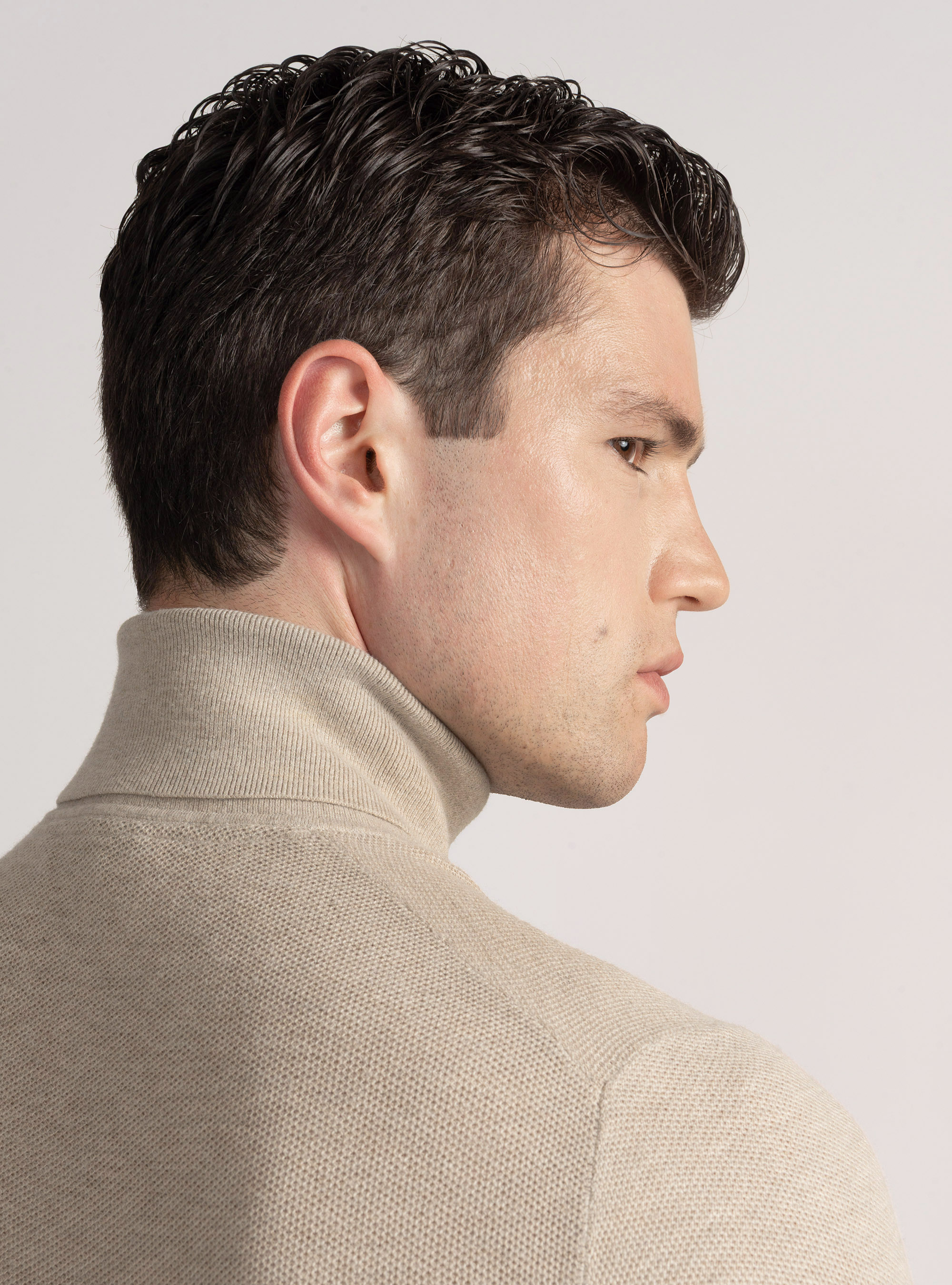 Cuello alto nido de abeja de cachemira de algodón, CRUDO