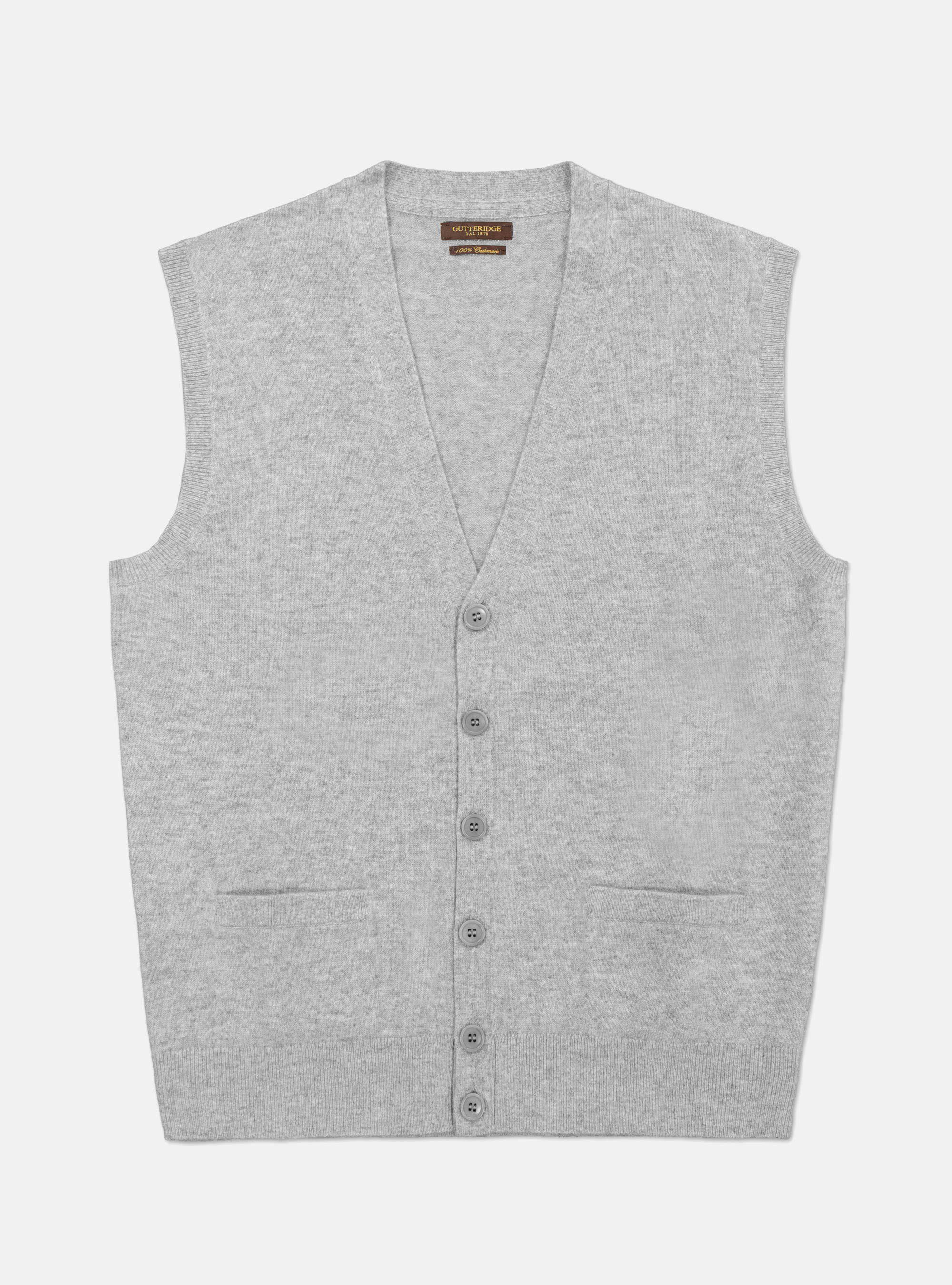 KNITTED 100% CASHMERE VEST, LIGHT GREY MELANGE
