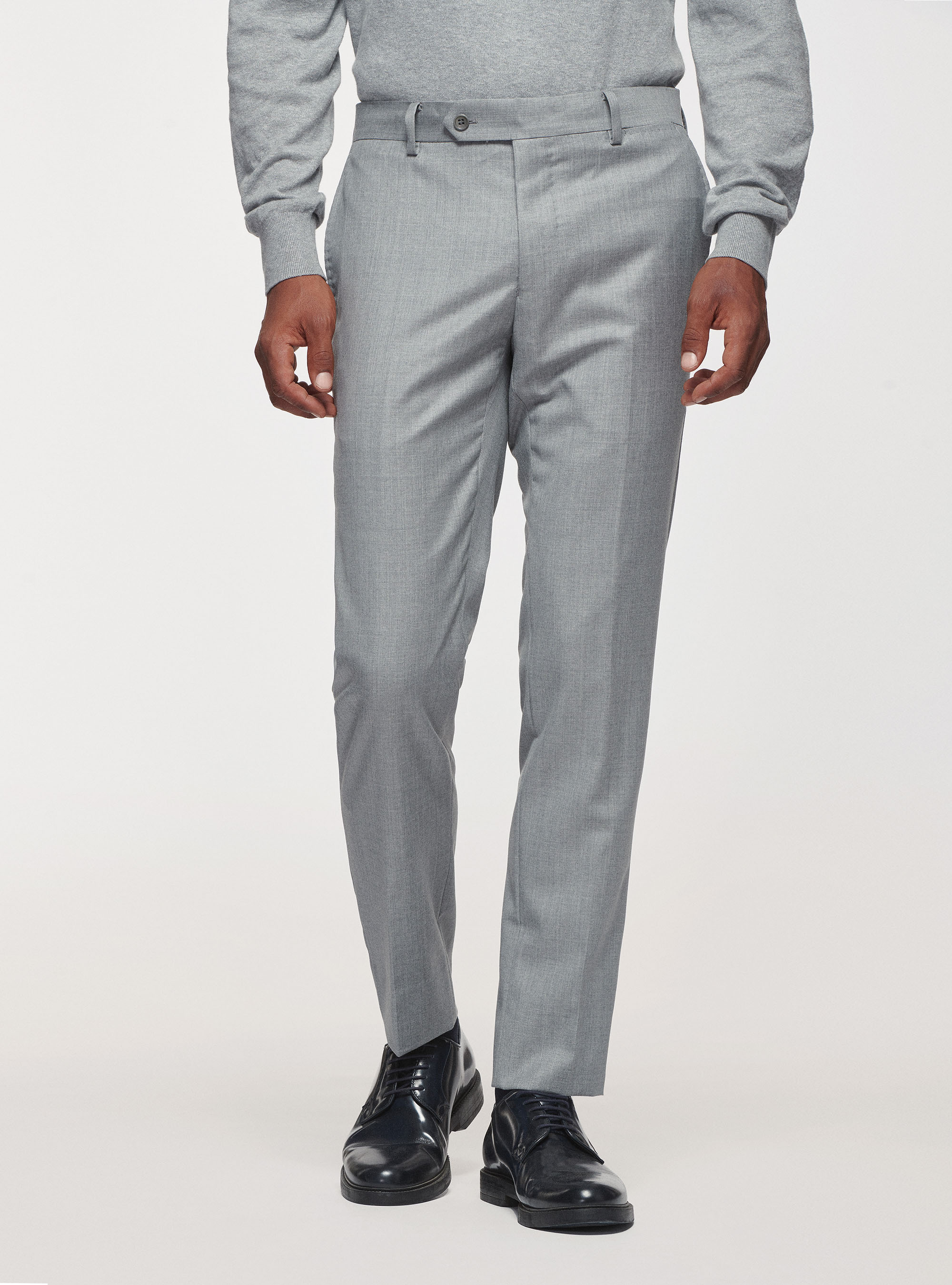 Pantaloni in pura lana superfine 110's, GRIGIO CHIARO MELANGE