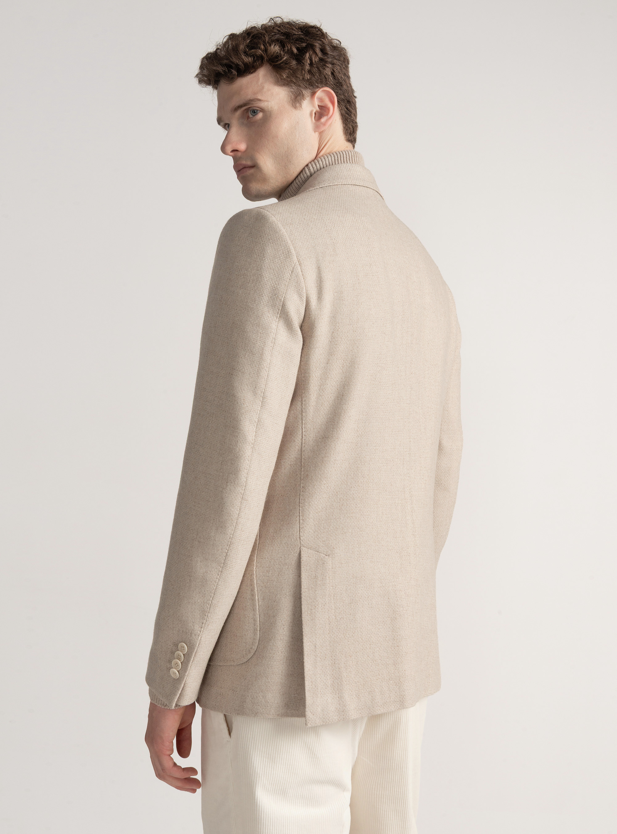 Giacca hopsack in lana cotone e cashmere, ECRU