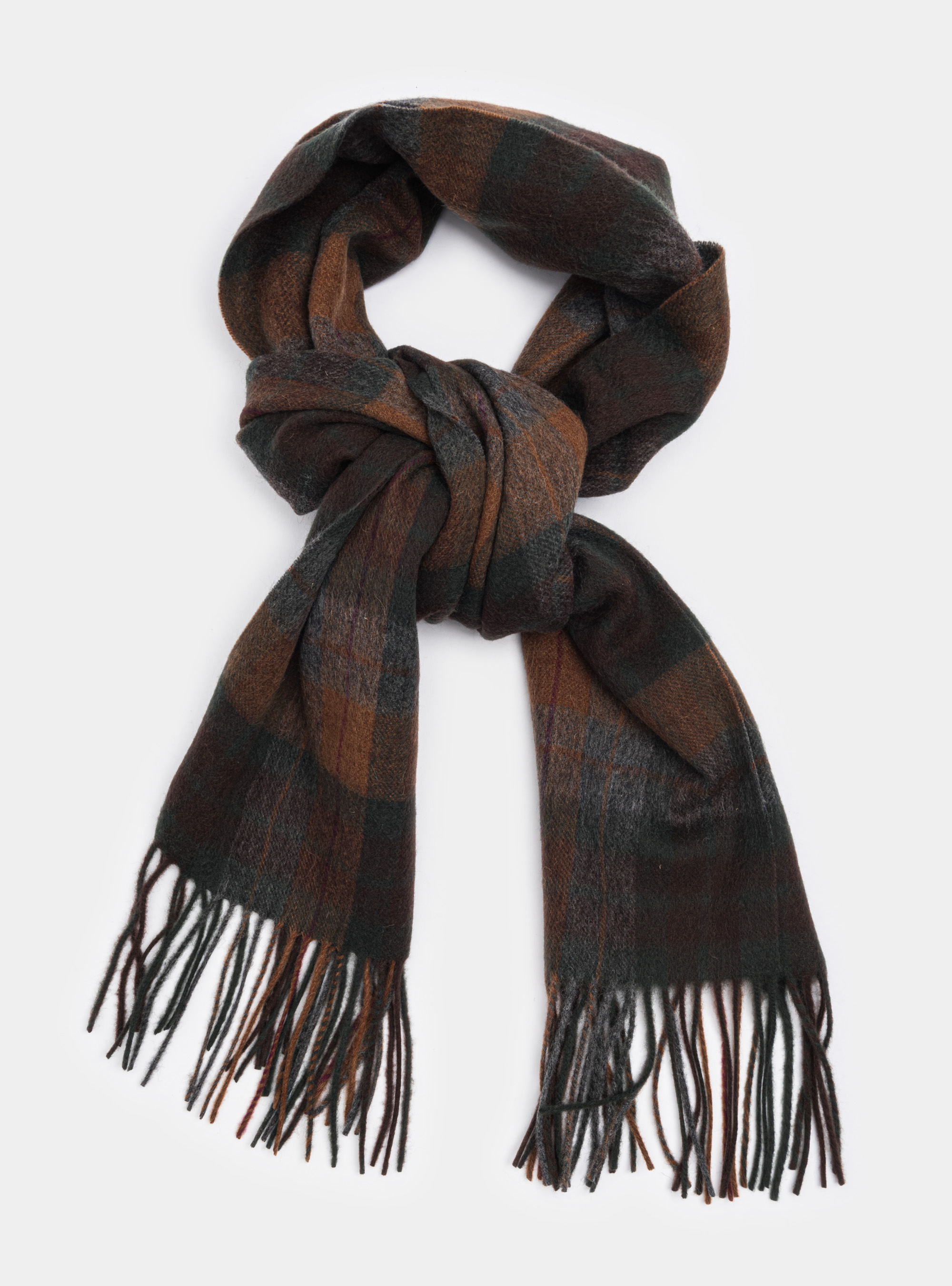 Sciarpa a quadri in lana cashmere, TABACCO