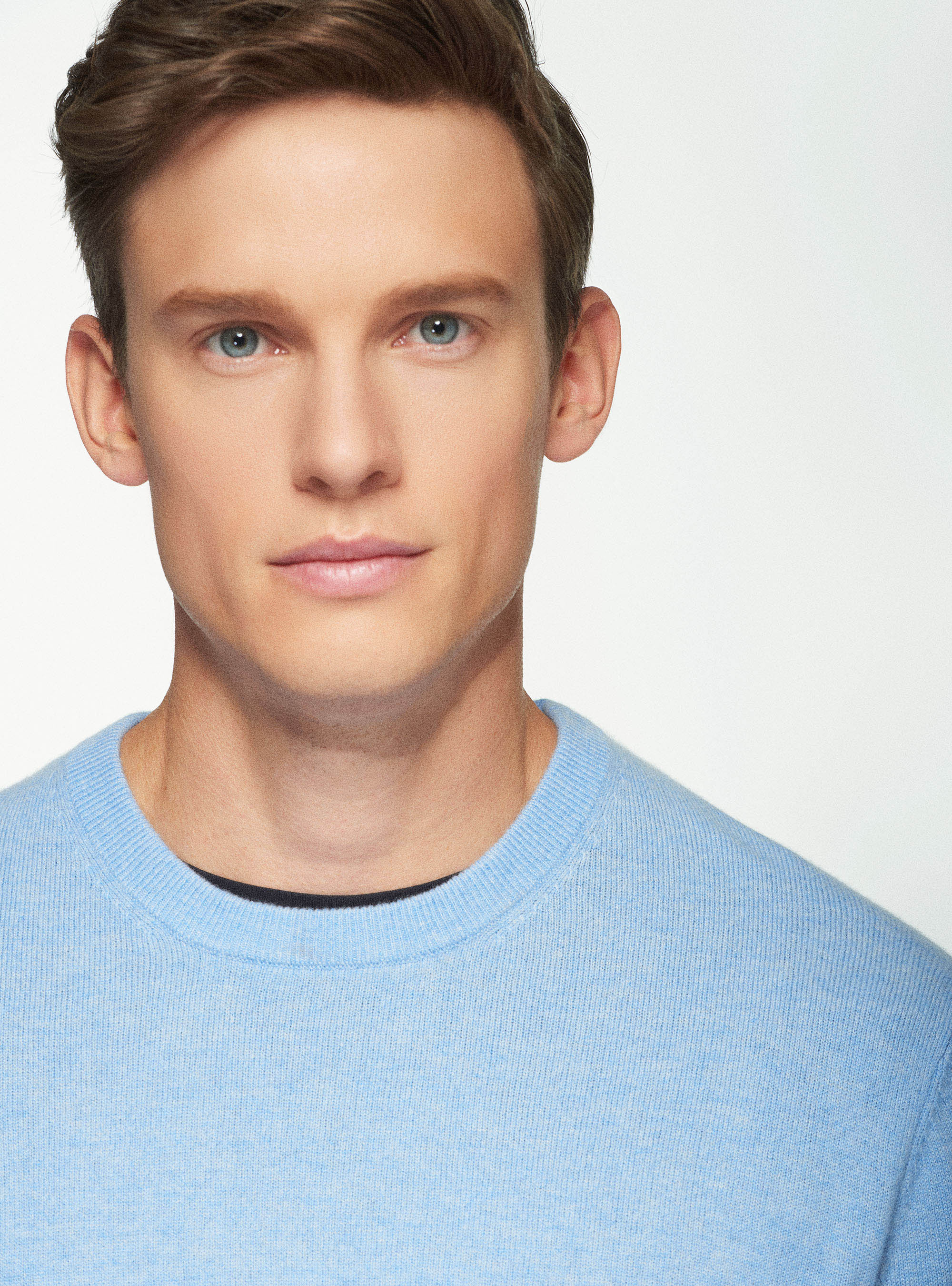 Maglia girocollo in puro cashmere, AZZURRO