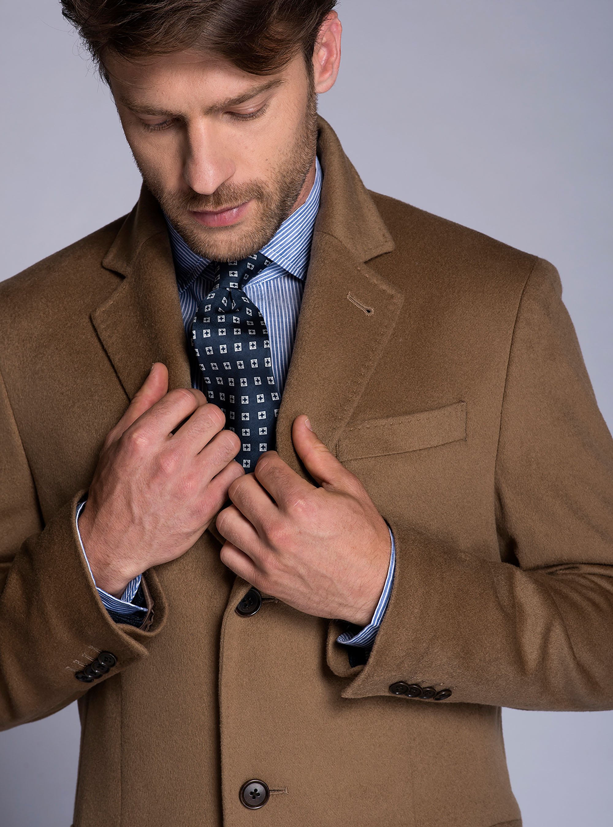 Single-breasted coat 100% cashmere, BEIGE / CAMEL
