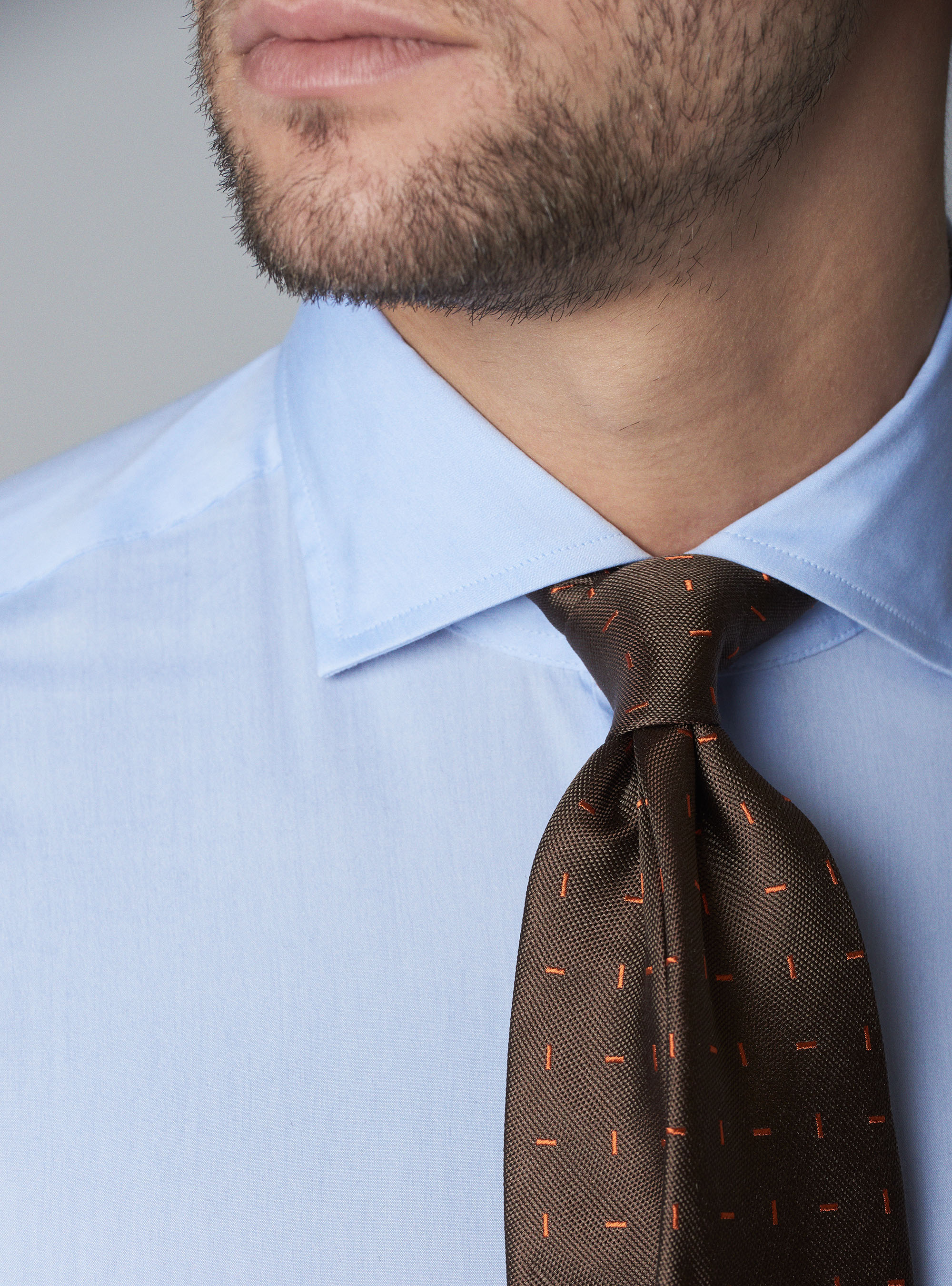 Camicia collo semiaperto in popeline stretch, AZZURRO