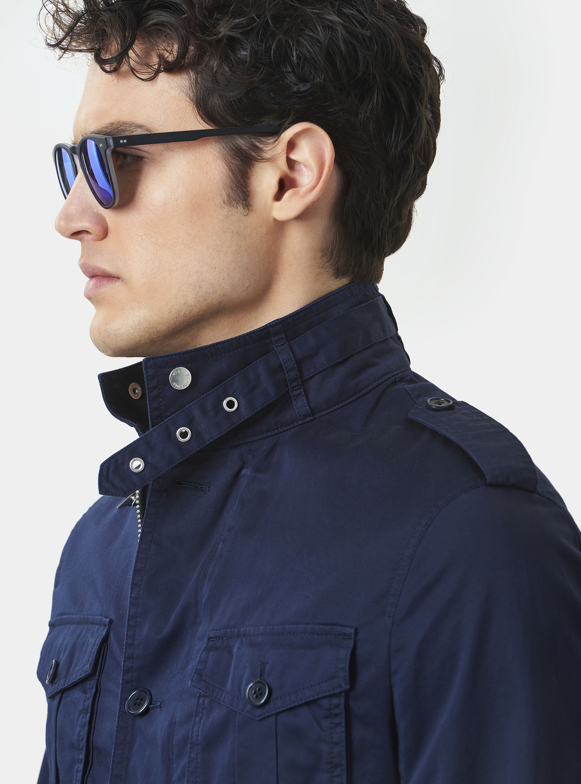 Field jacket en serg&eacute; de coton, BLEU MARINE