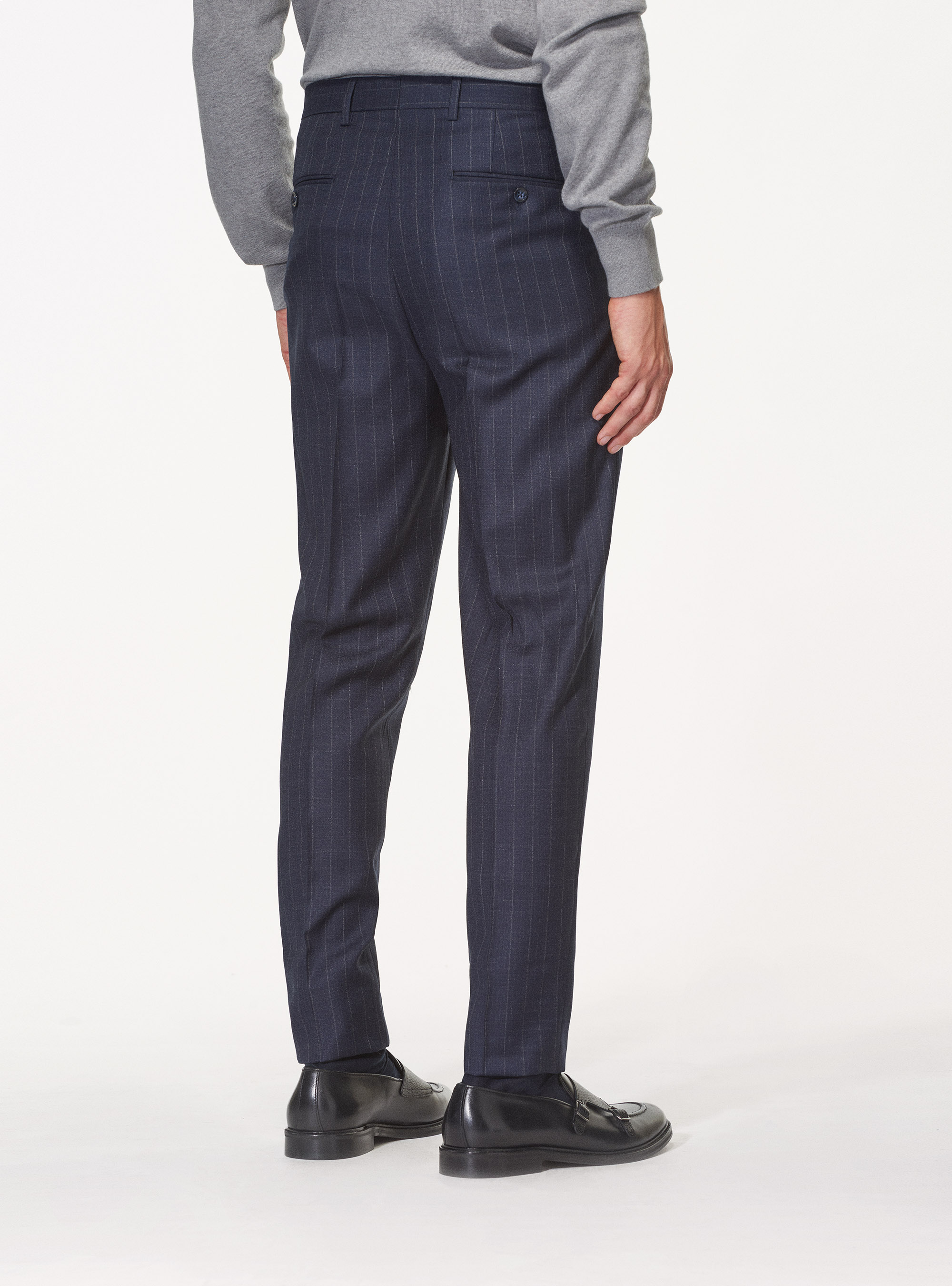 Pantaloni per abito gessato in pura lana Reda superfine 110's, BLU NAVY