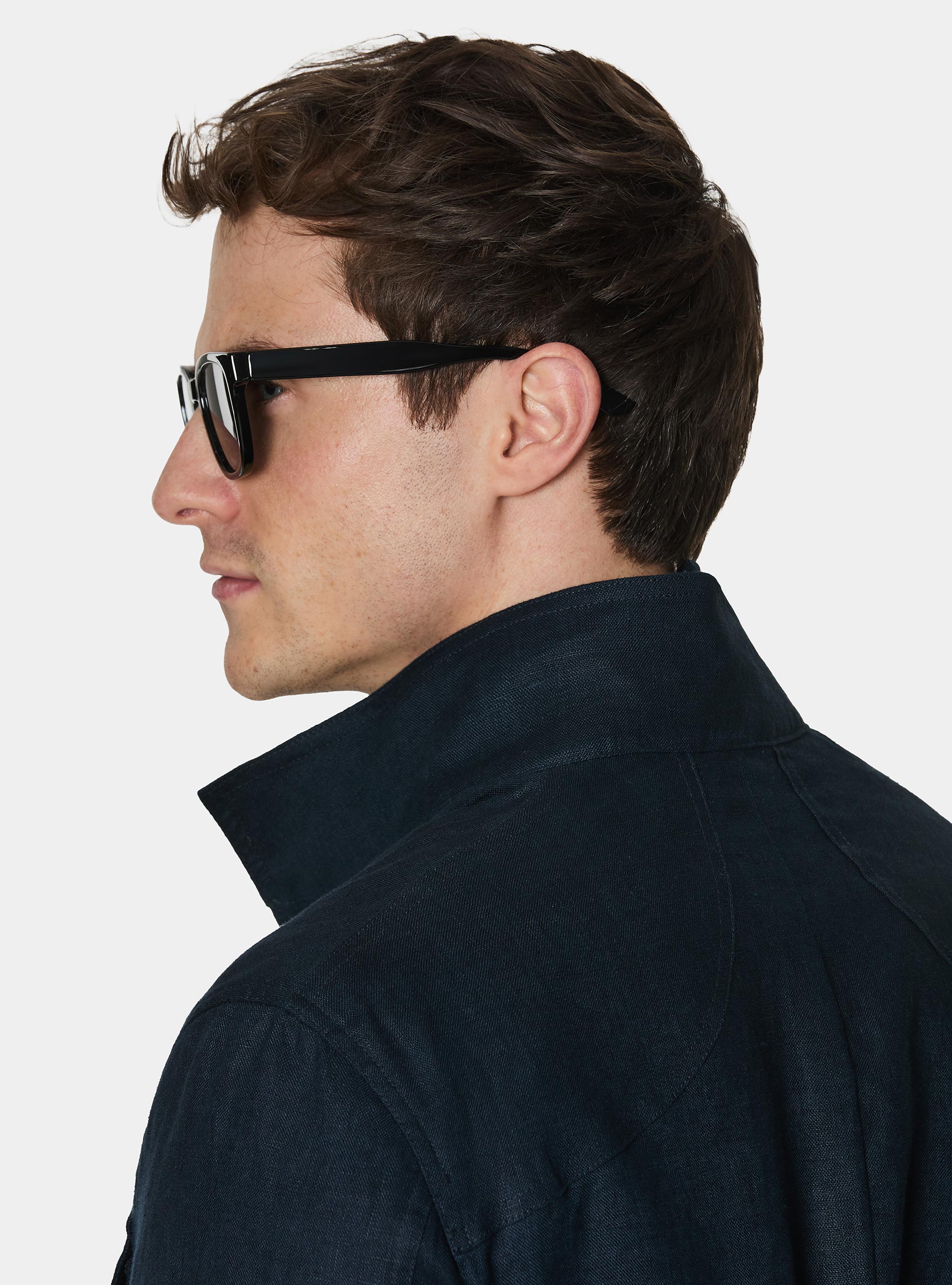 Field jacket in lino, AZUL MARINO